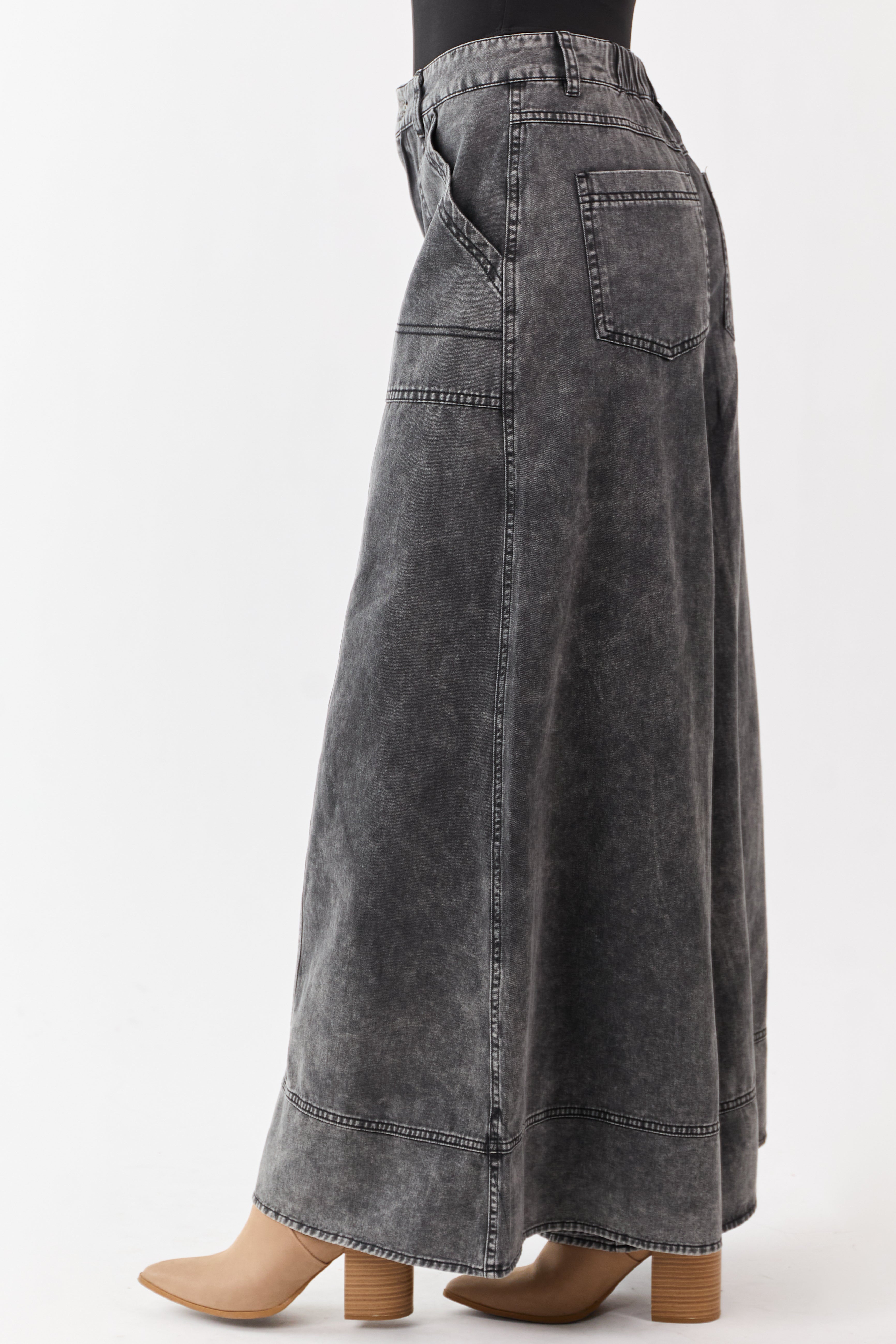 Charcoal Washed Palazzo Carpenter Denim Pants | Lime Lush Boutique