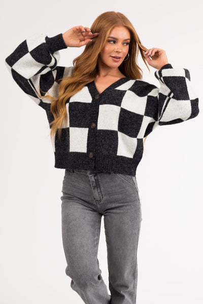 Charcoal and Cloud Grey Checkered Cardigan