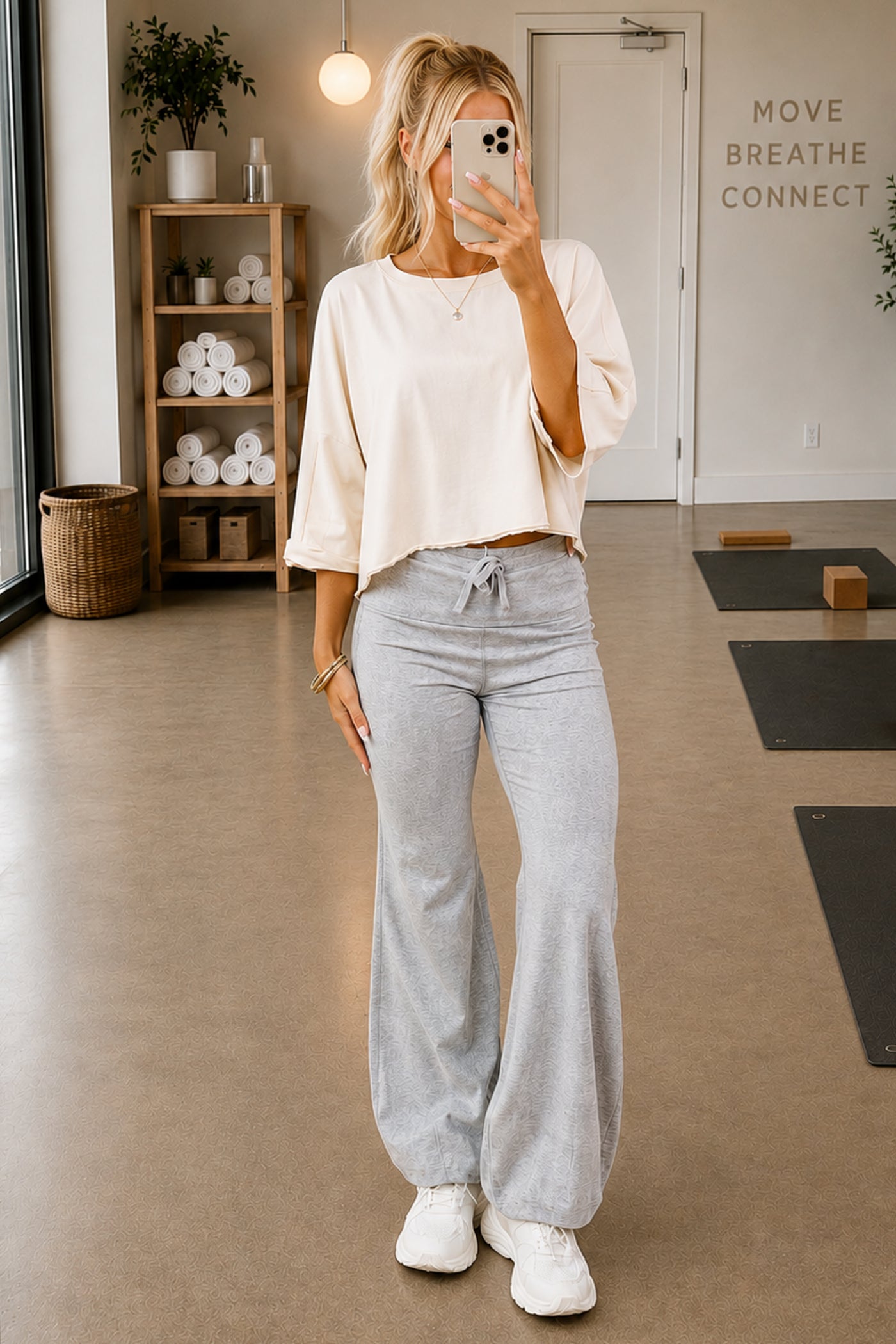 Heather Grey Drawstring Stretchy Flare Pants