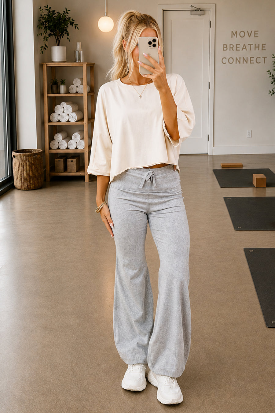 Heather Grey Drawstring Stretchy Flare Pants
