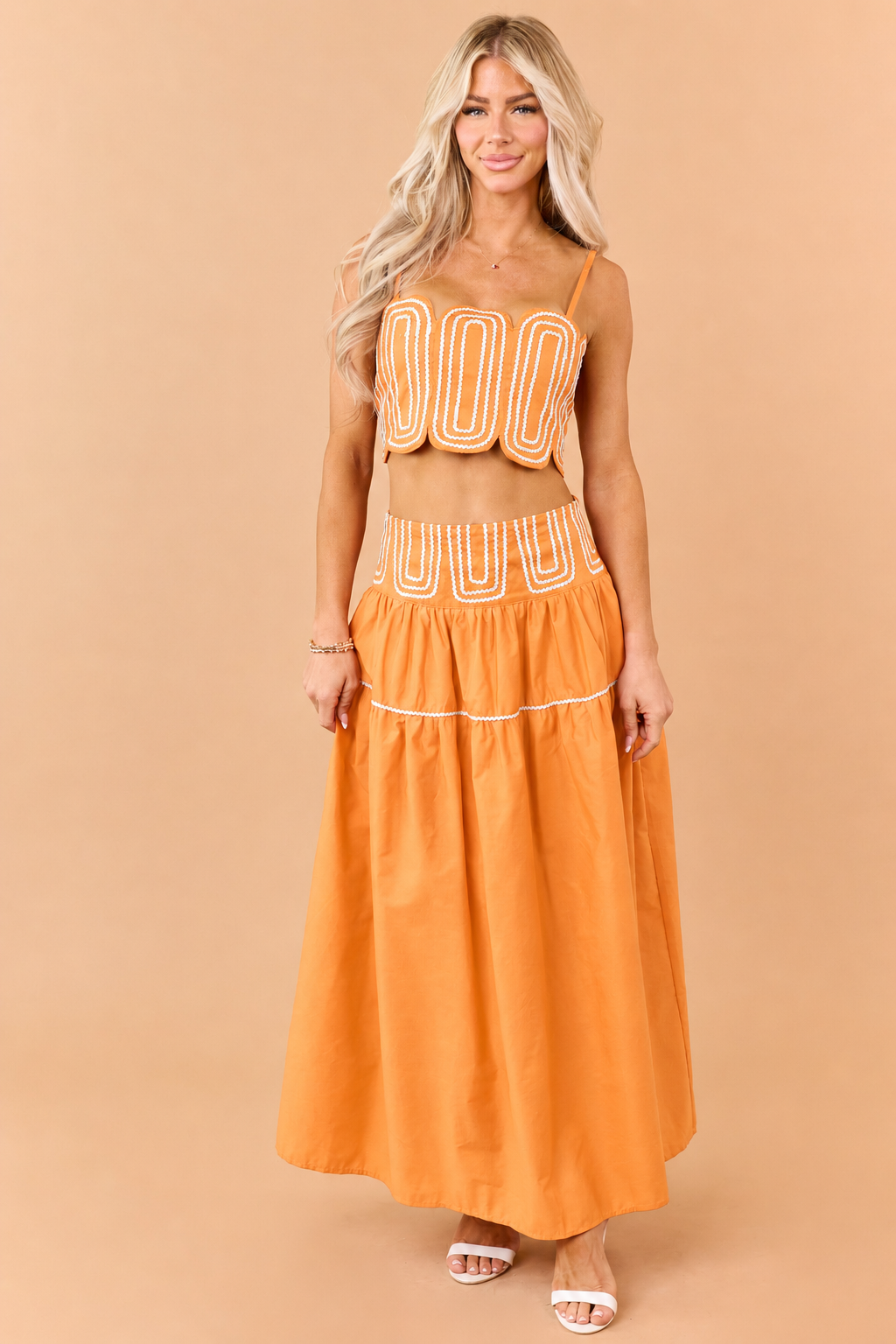 PRE-ORDER Sunset Cotton Contrast Detail Tank Top and Skirt Set SHIP ETA 8/20