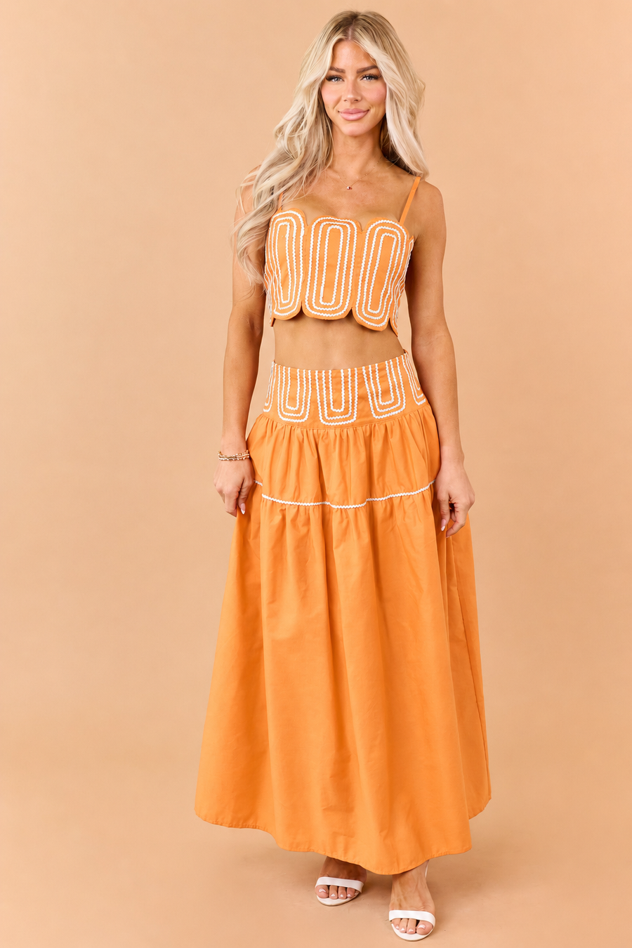 PRE-ORDER Sunset Cotton Contrast Detail Tank Top and Skirt Set SHIP ETA 8/20