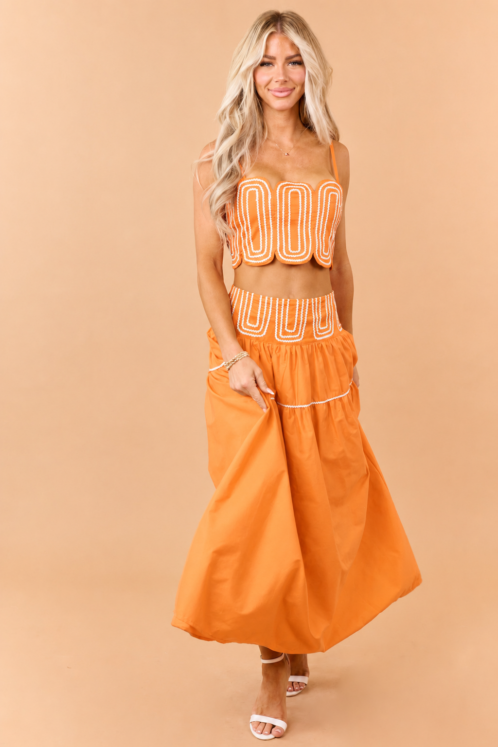 PRE-ORDER Sunset Cotton Contrast Detail Tank Top and Skirt Set SHIP ETA 8/20