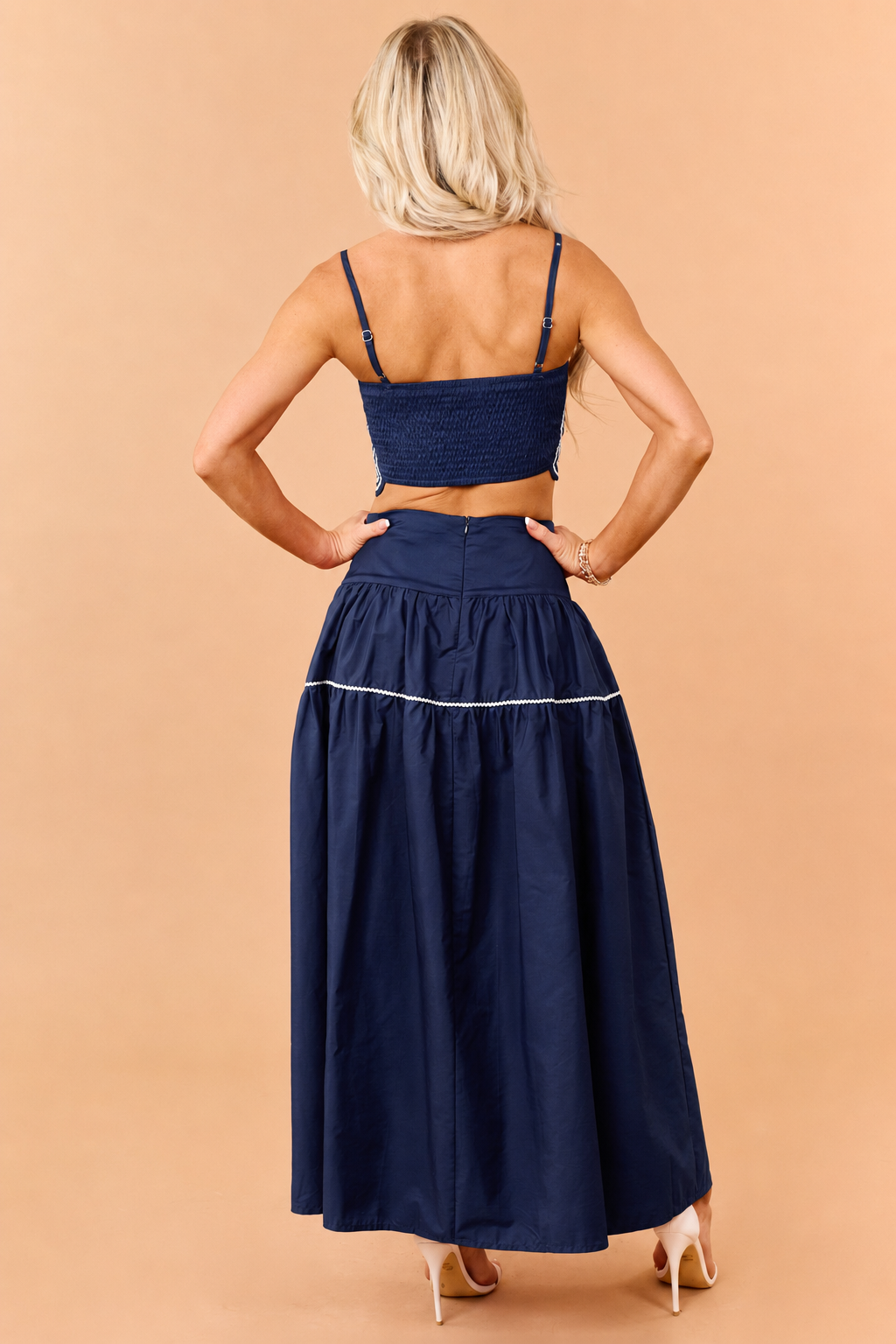 Navy Cotton Contrast Detail Tank Top and Skirt Set