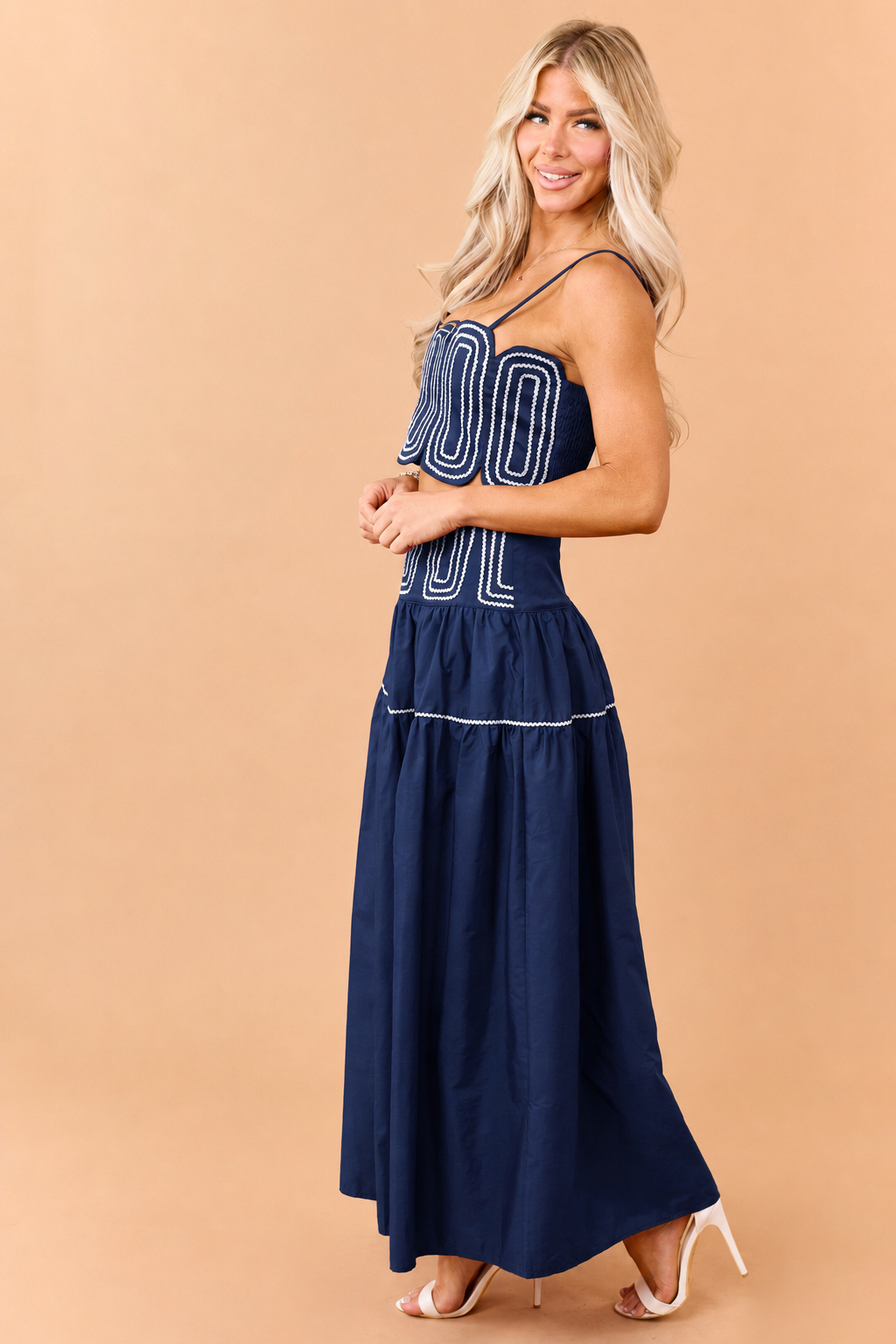 Navy Cotton Contrast Detail Tank Top and Skirt Set