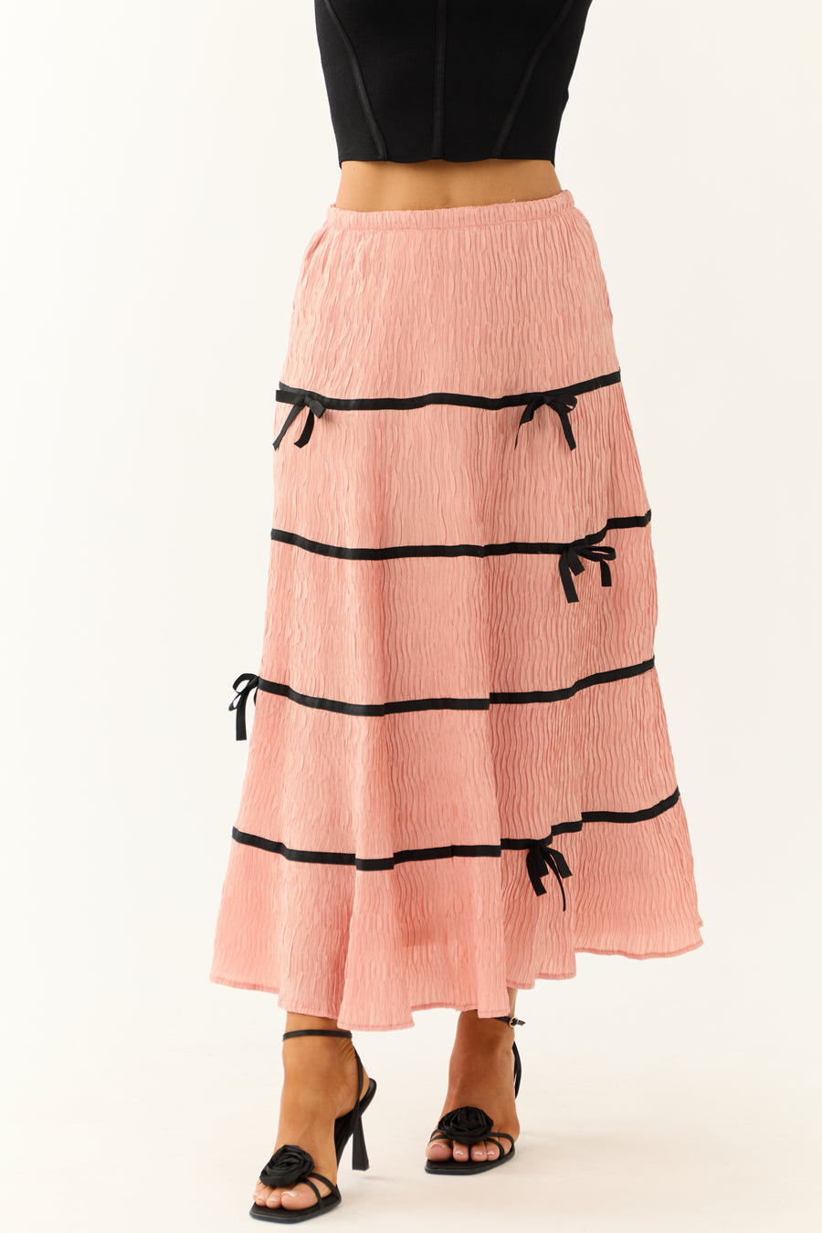 Cherry Blossom Bow Contrast Trim Plisse Skirt