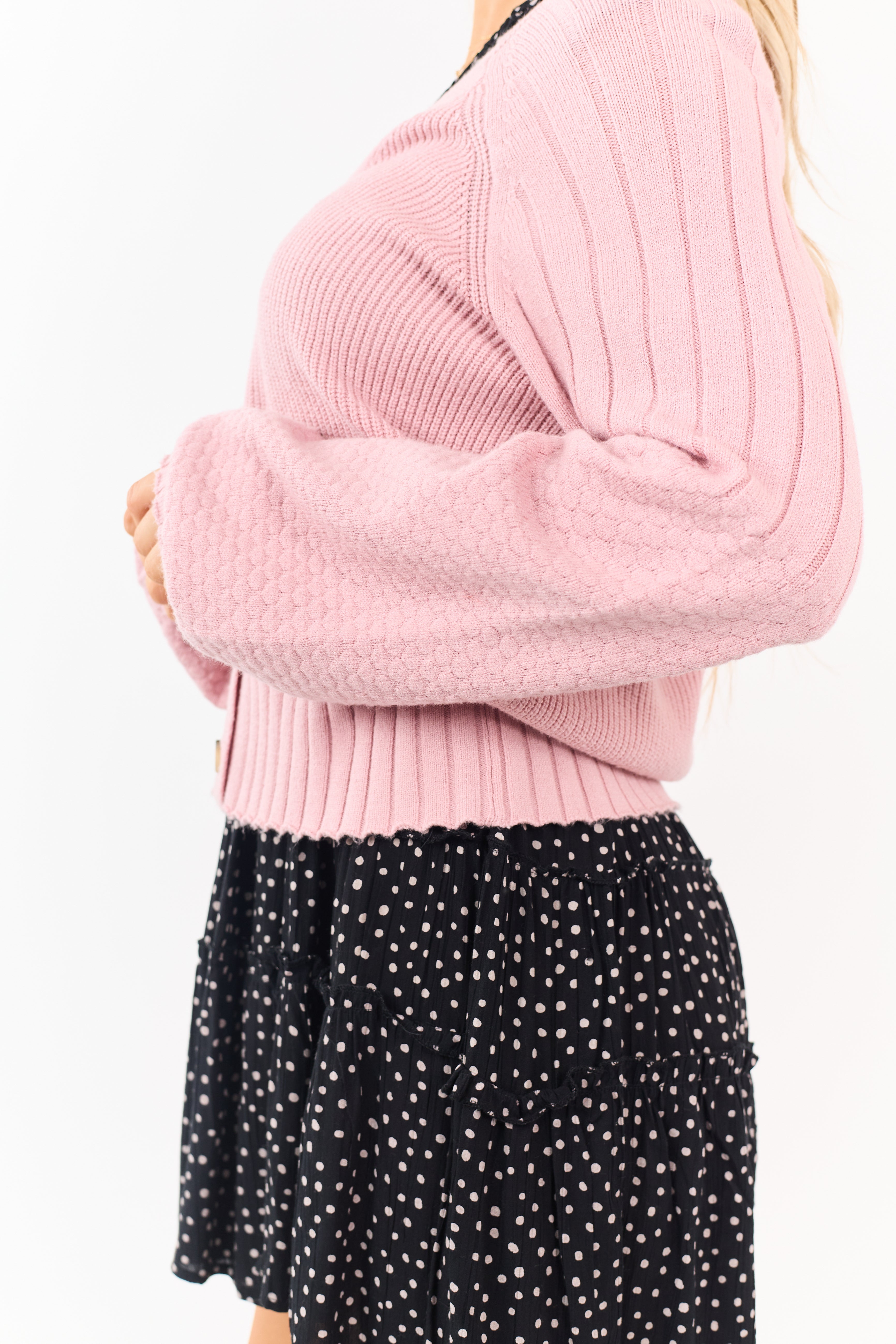 Cherry Blossom Button Down Rib Knit Cardigan