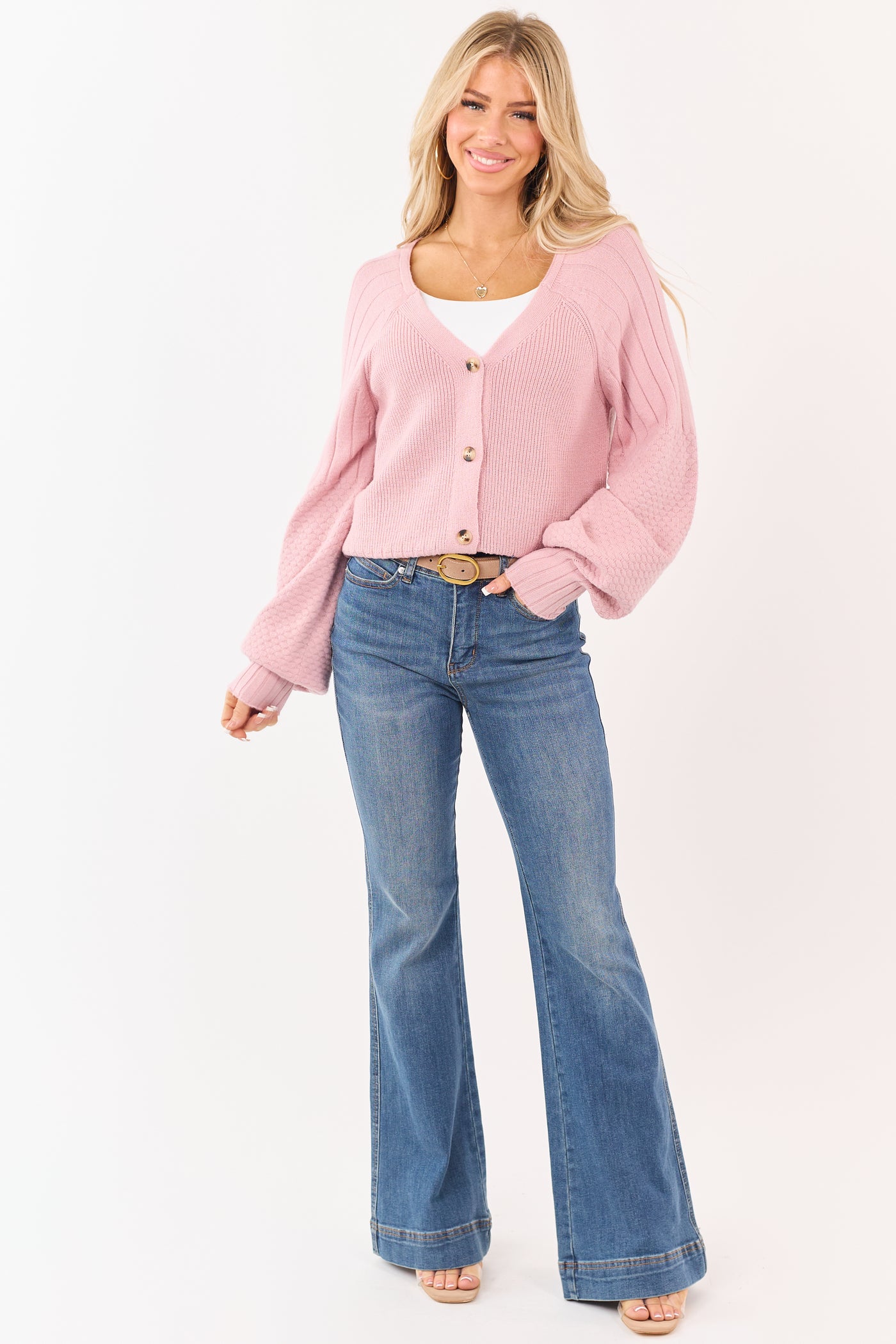 Cherry Blossom Button Down Rib Knit Cardigan