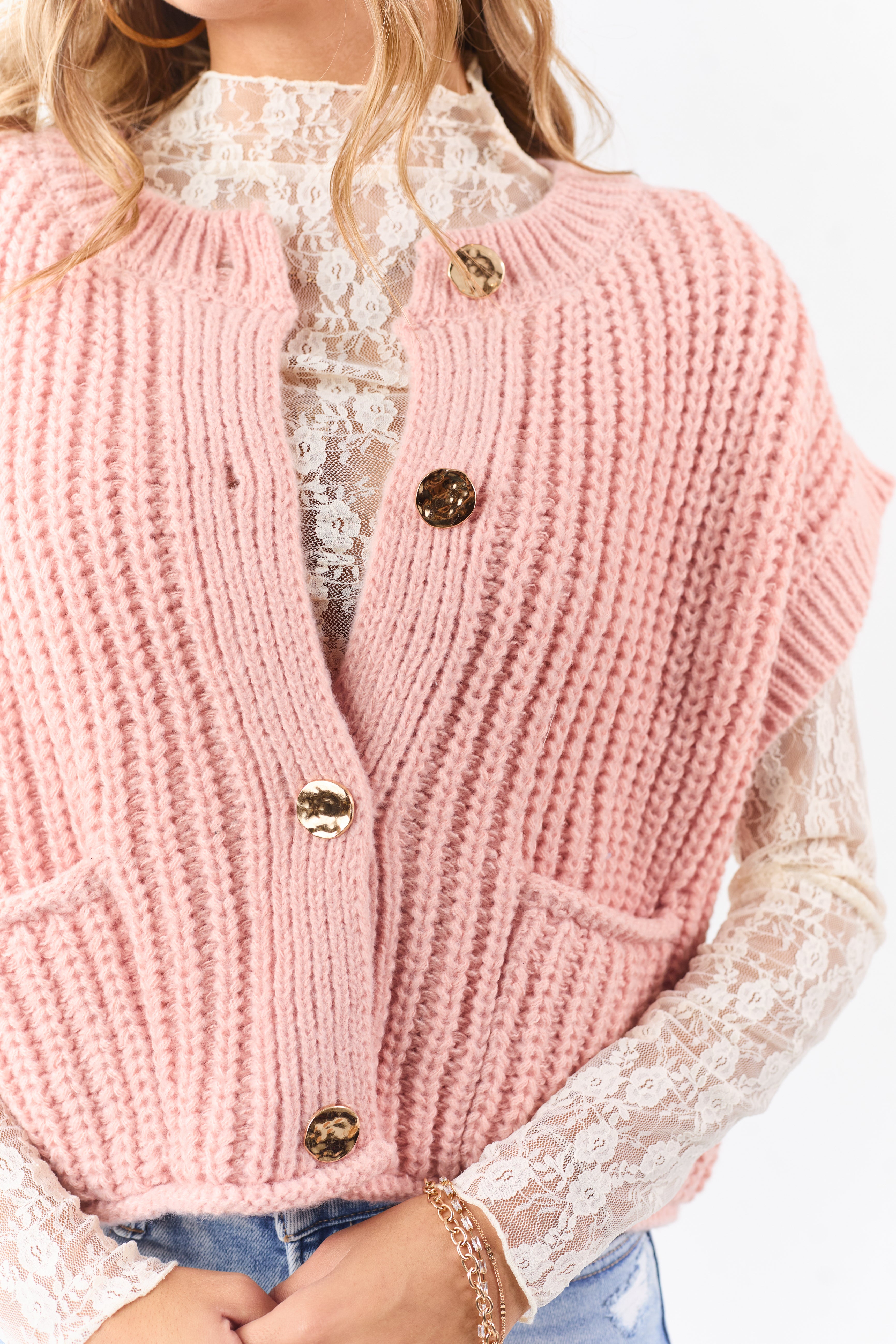 Cherry Blossom Button Down Short Sleeve Sweater Top