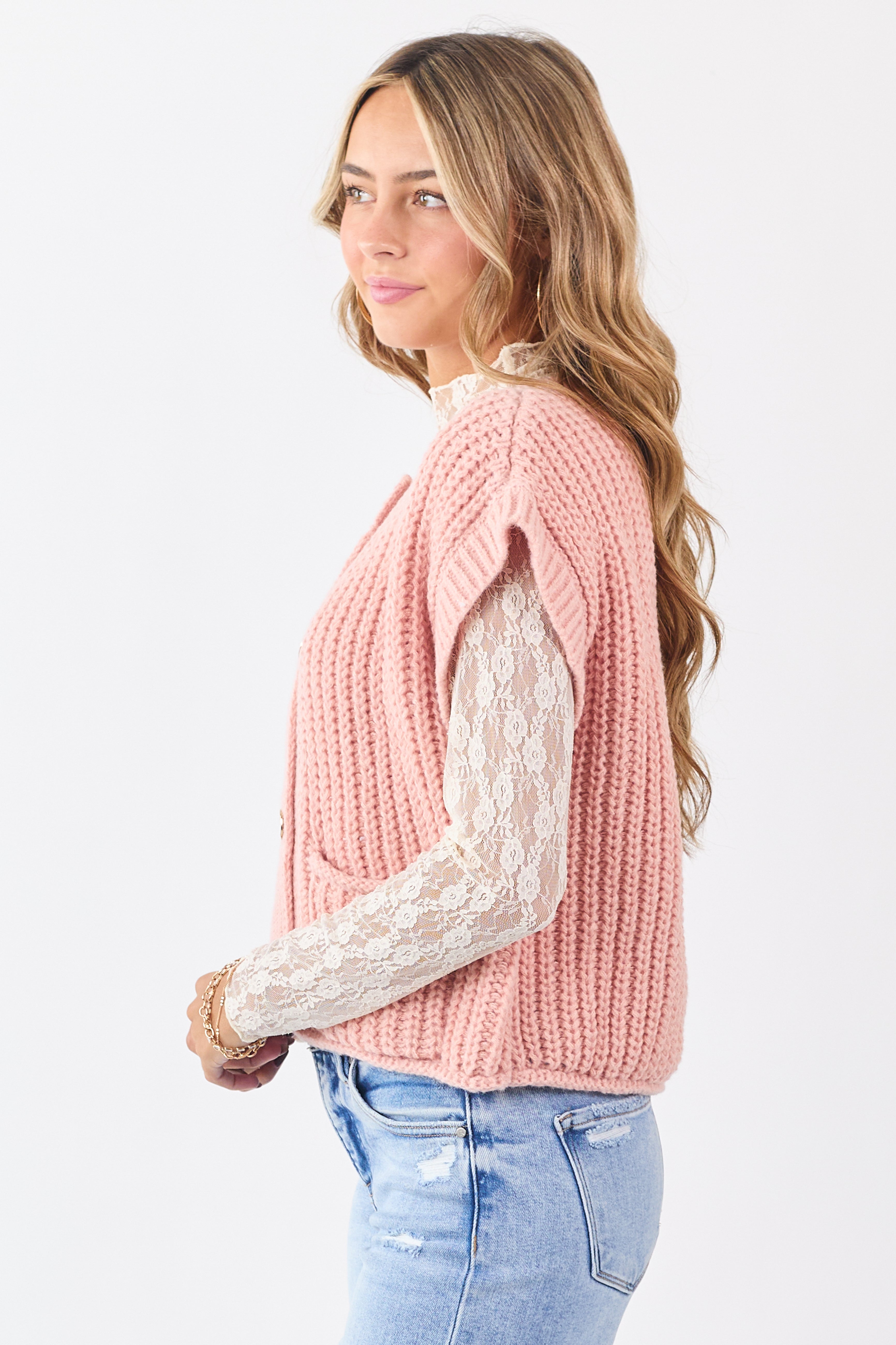 Cherry Blossom Button Down Short Sleeve Sweater Top