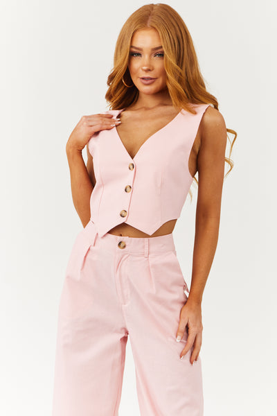 Cherry Blossom Button Up Vest and Pants Set