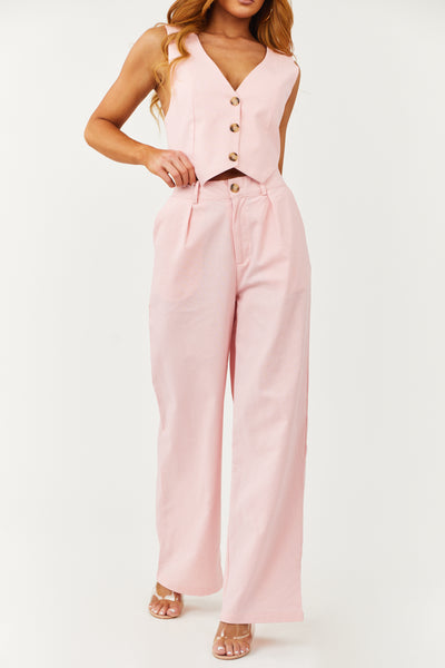 Cherry Blossom Button Up Vest and Pants Set