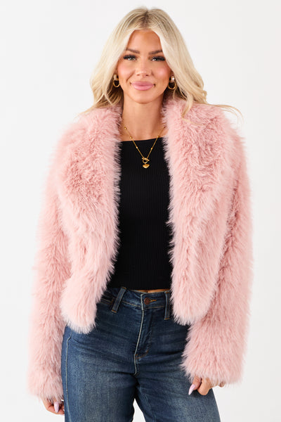 Cherry Blossom Collared Faux Fur Jacket