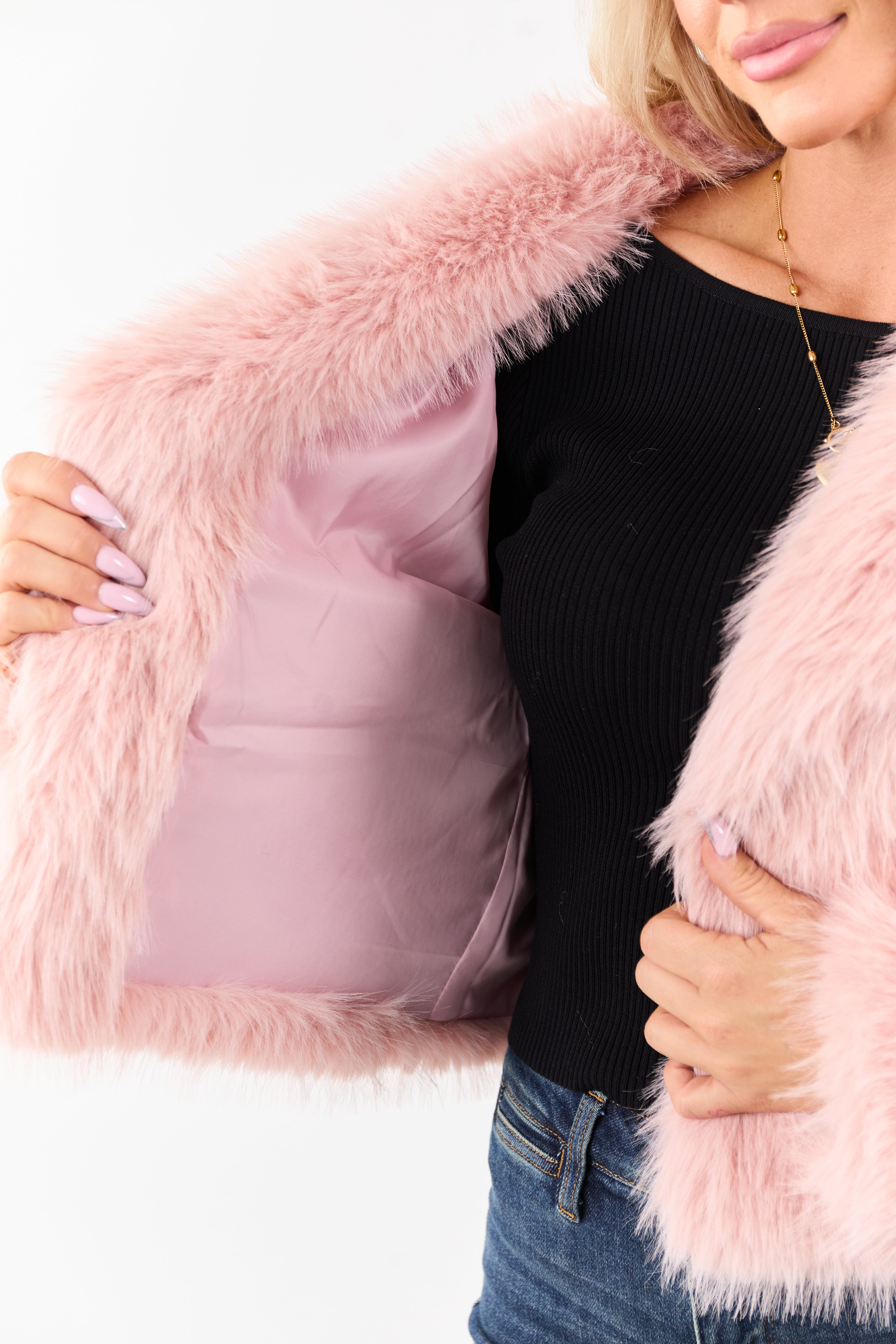 Cherry Blossom Collared Faux Fur Jacket
