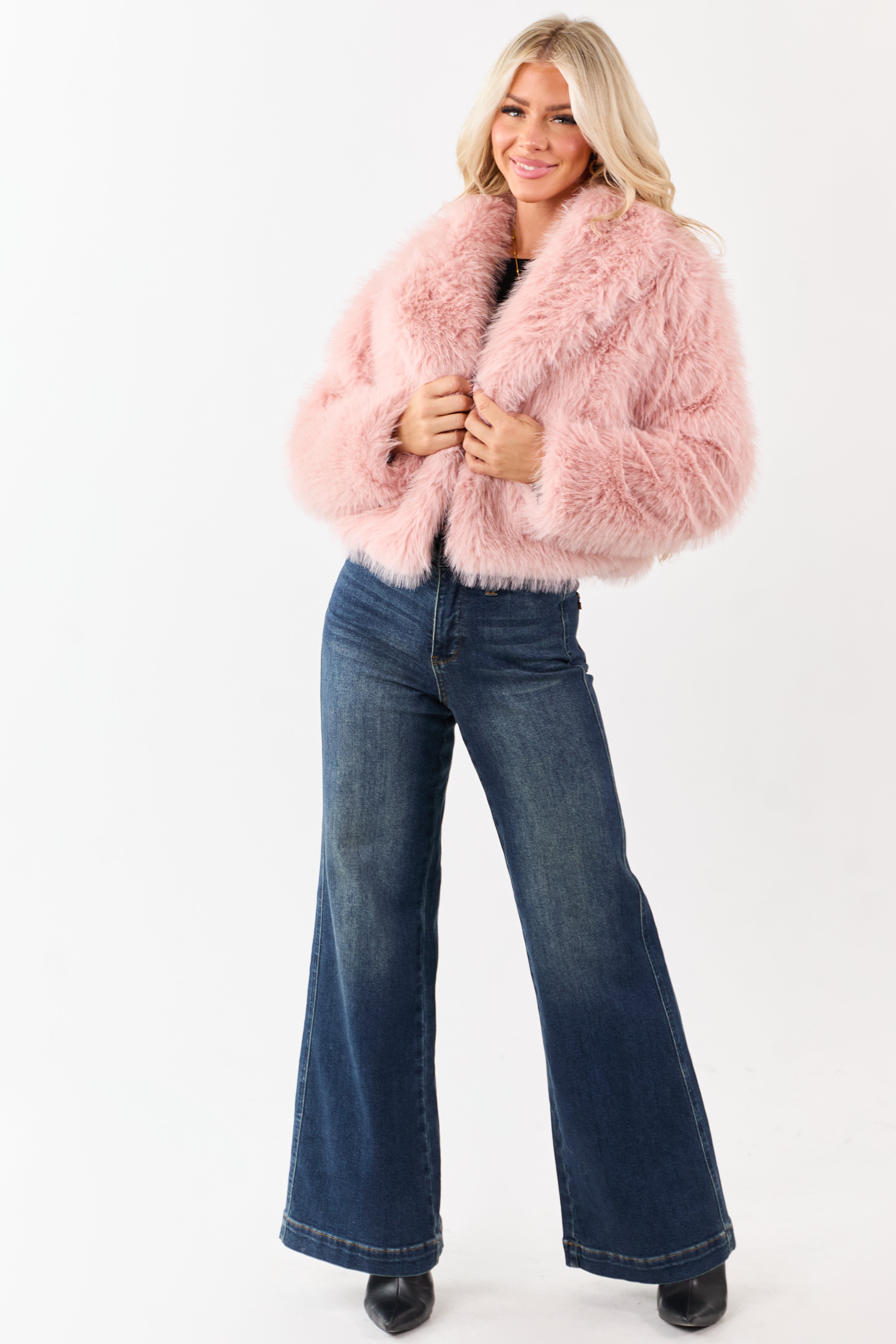 Cherry Blossom Collared Faux Fur Jacket