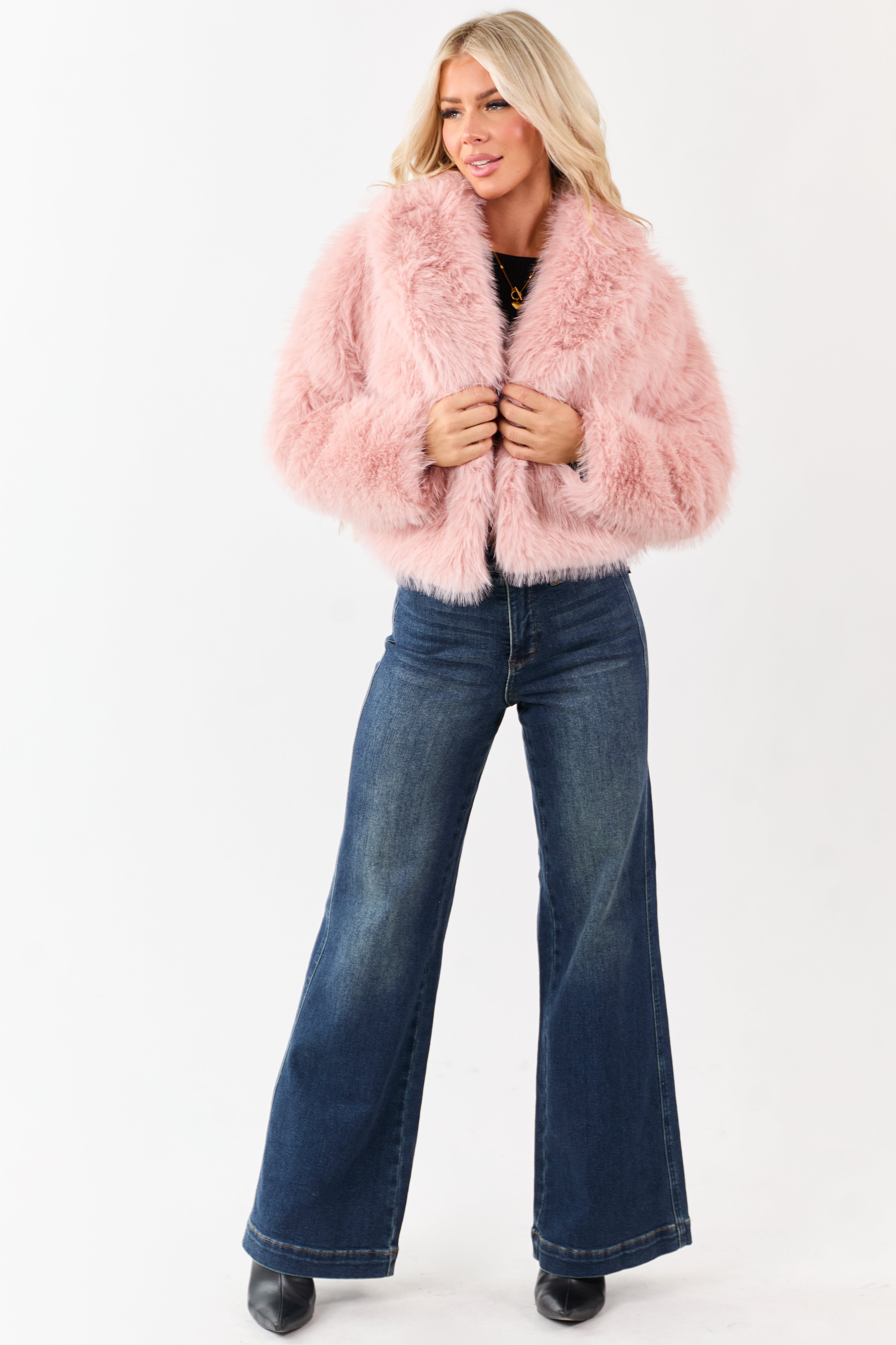 Cherry Blossom Collared Faux Fur Jacket