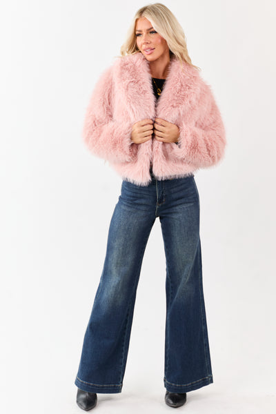 Cherry Blossom Collared Faux Fur Jacket