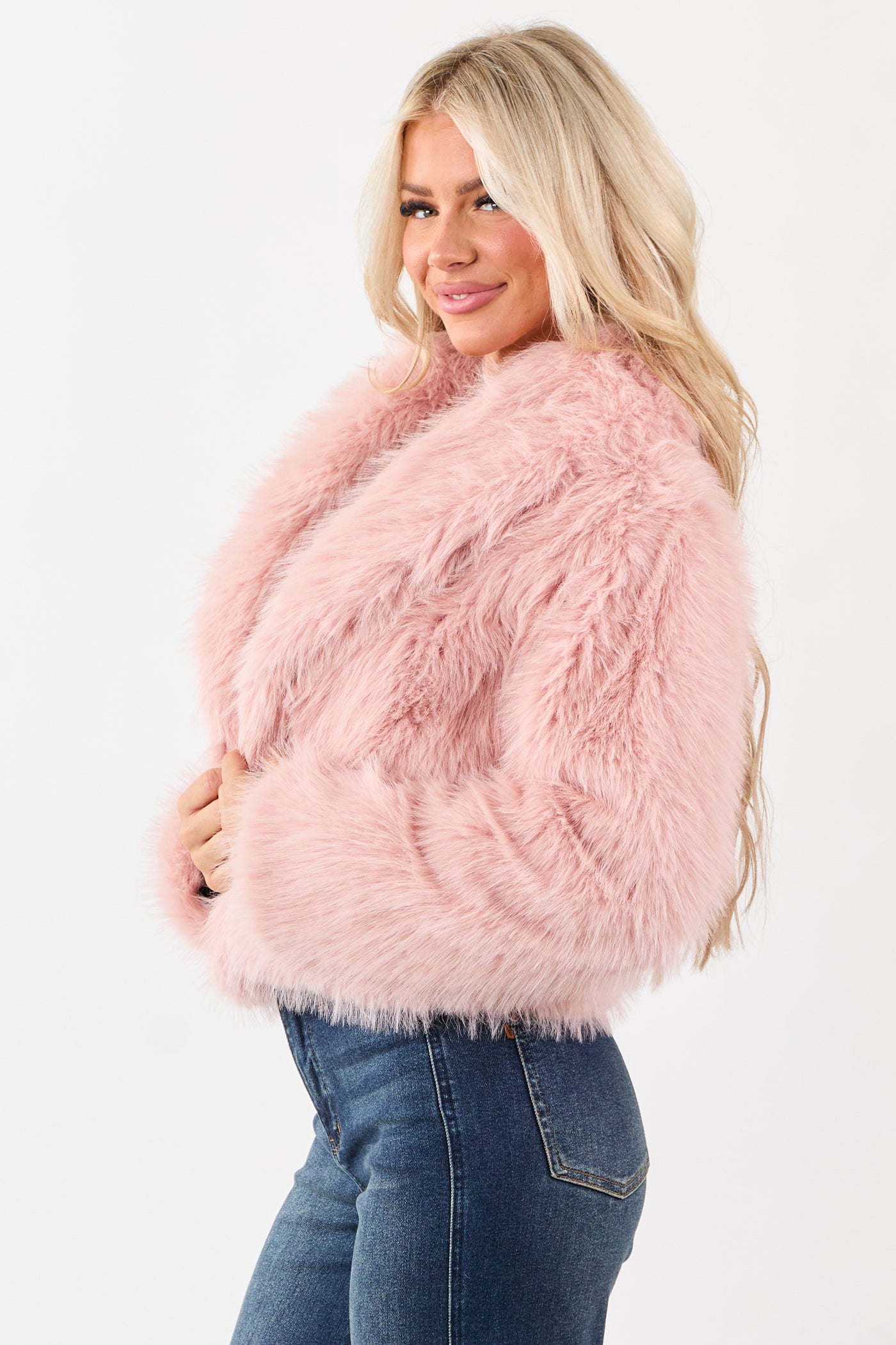 Cherry Blossom Collared Faux Fur Jacket