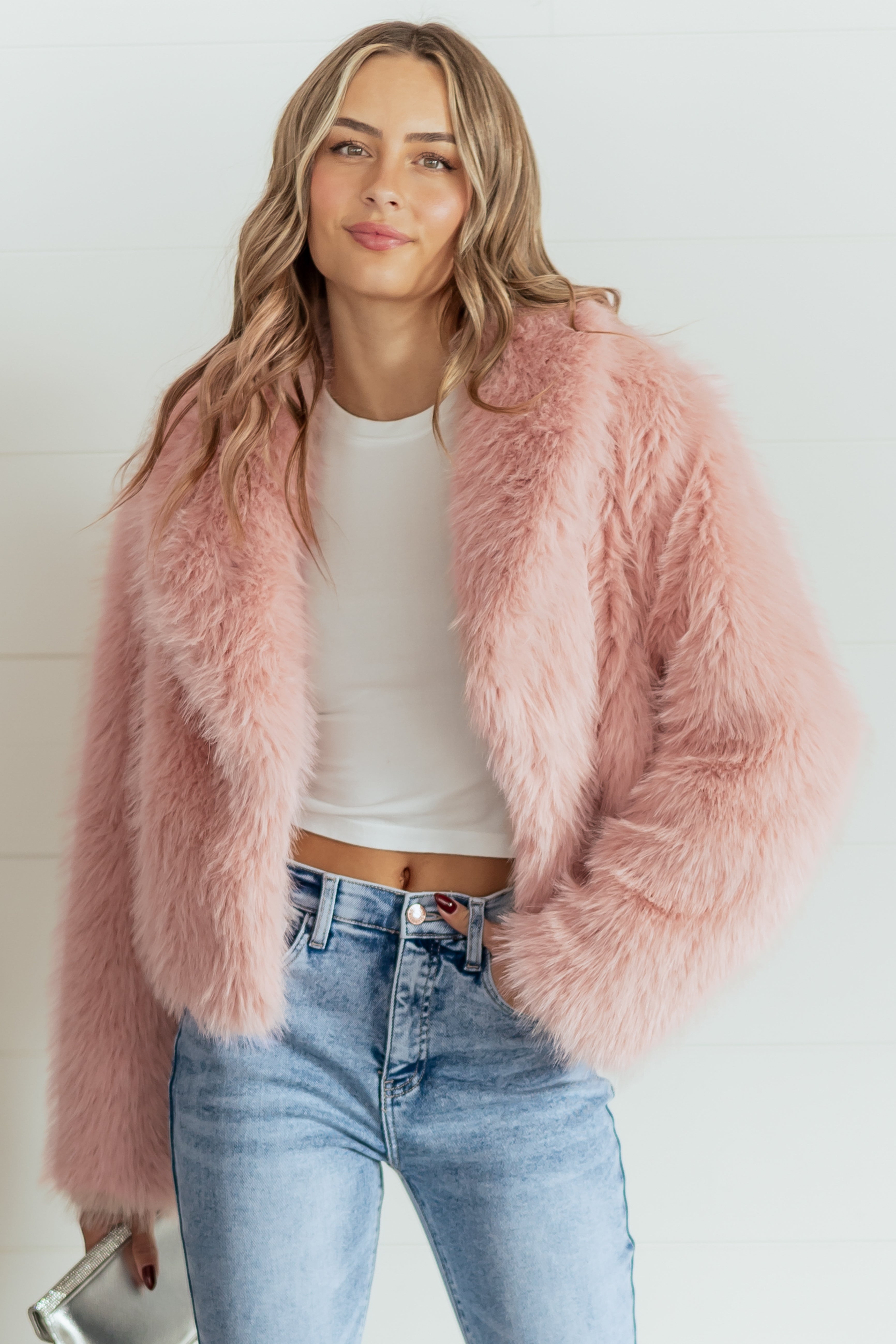 Cherry Blossom Collared Faux Fur Jacket
