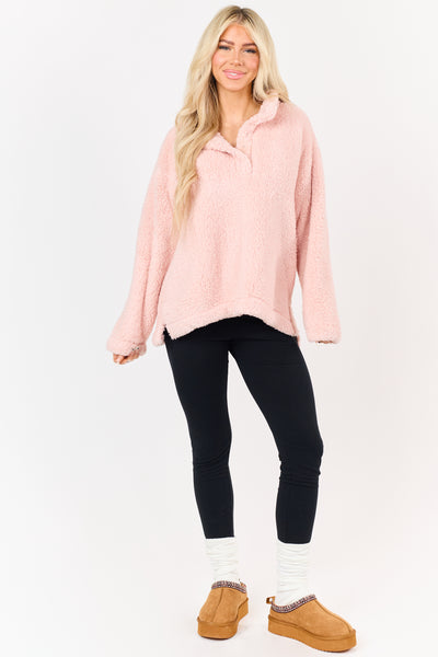 Cherry Blossom Collared Pullover Sherpa Jacket