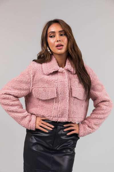 Cherry Blossom Faux Fur Button Cropped Jacket