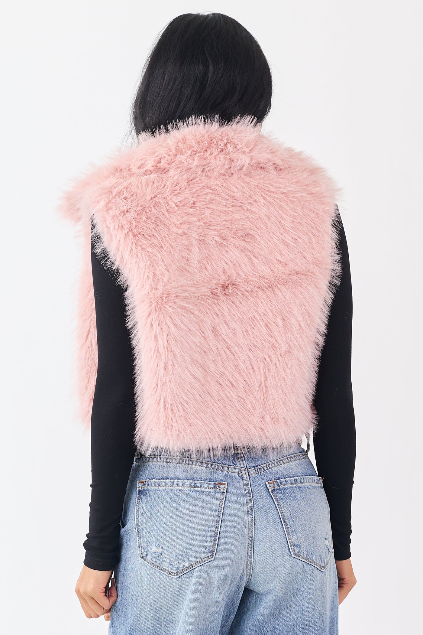 Cherry Blossom Faux Fur Cropped Collared Vest