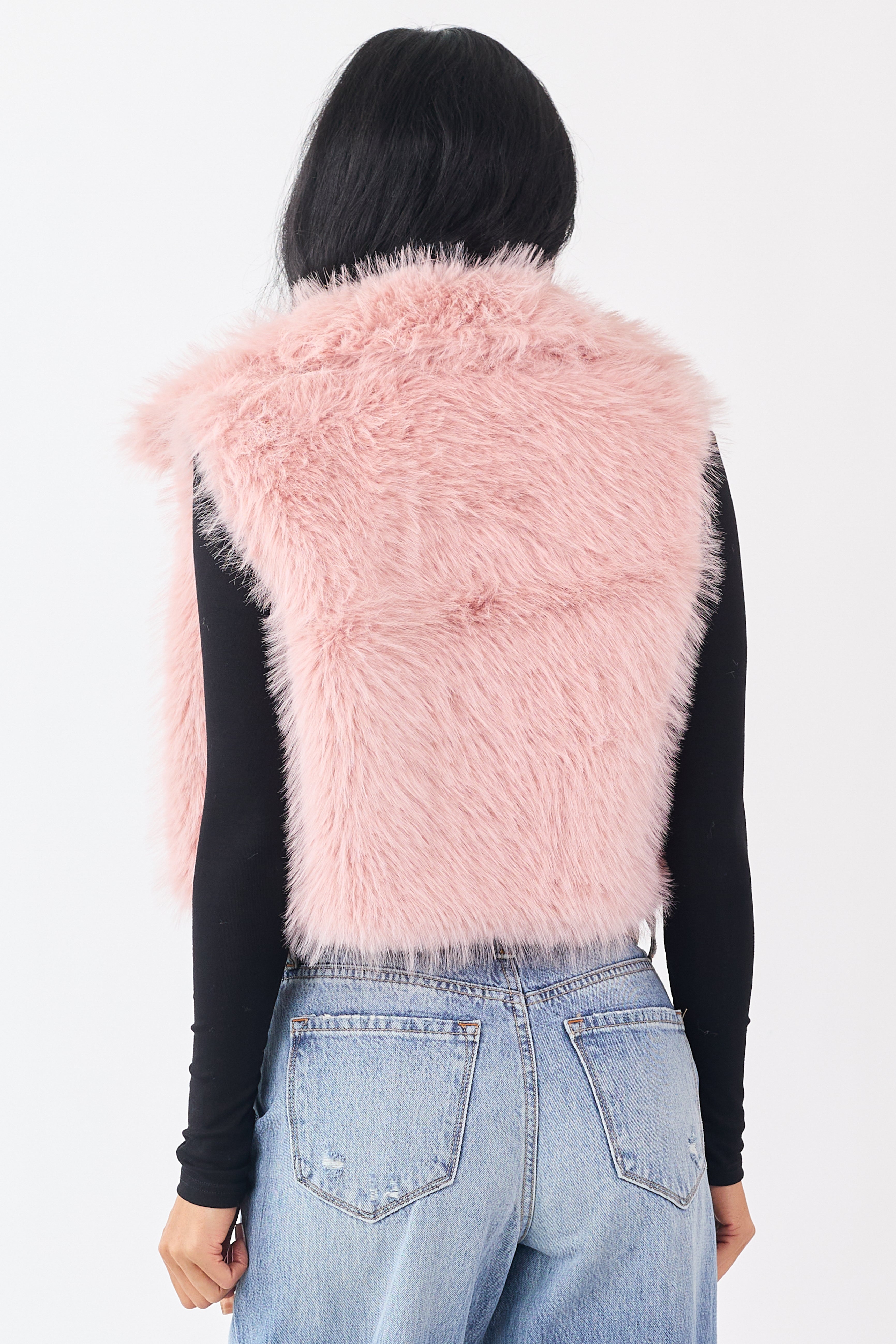 Cherry Blossom Faux Fur Cropped Collared Vest