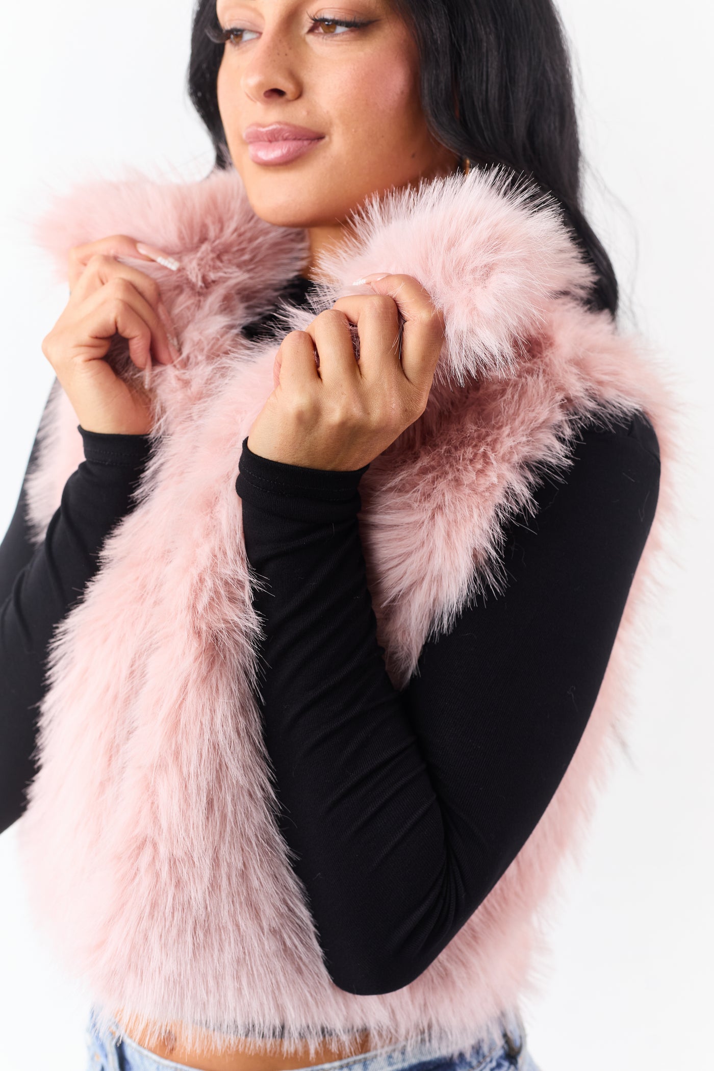Cherry Blossom Faux Fur Cropped Collared Vest