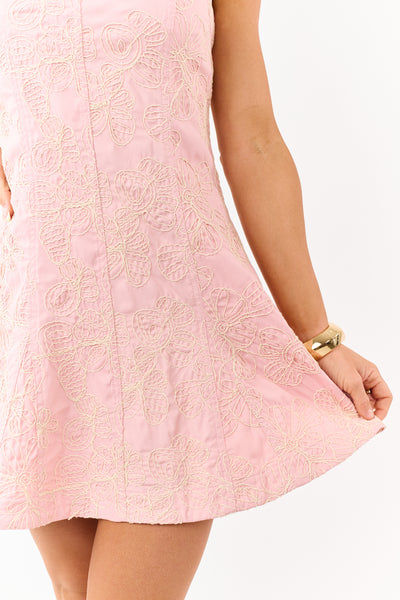 Cherry Blossom Floral 3D Embroidered Mini Dress