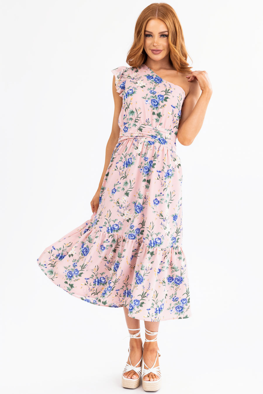 Cherry Blossom Floral One Shoulder Dress