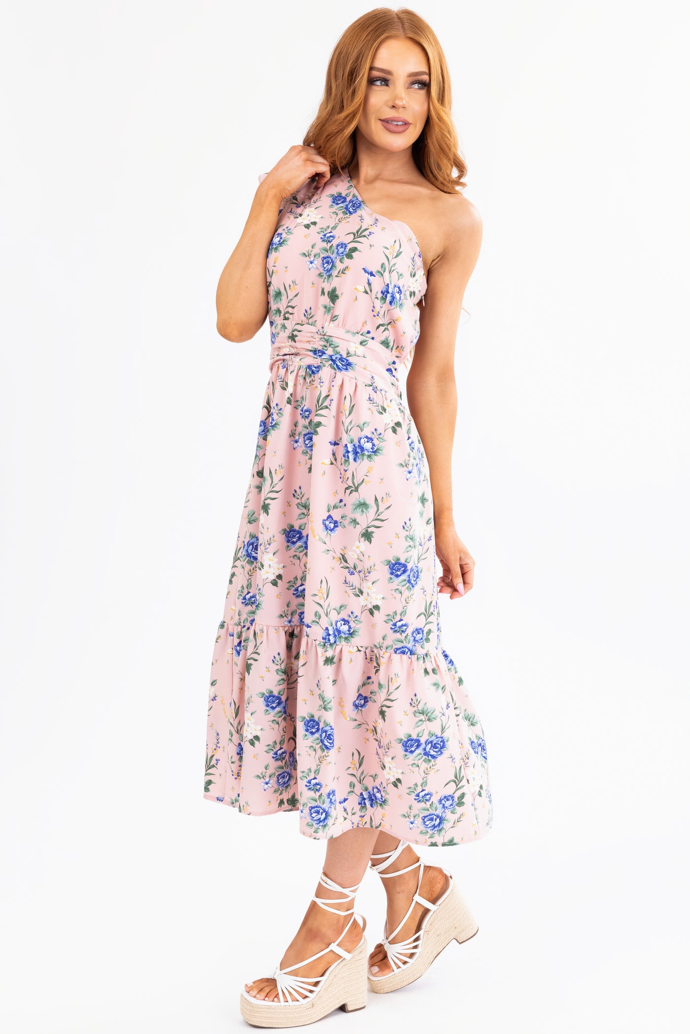 Cherry Blossom Floral One Shoulder Dress