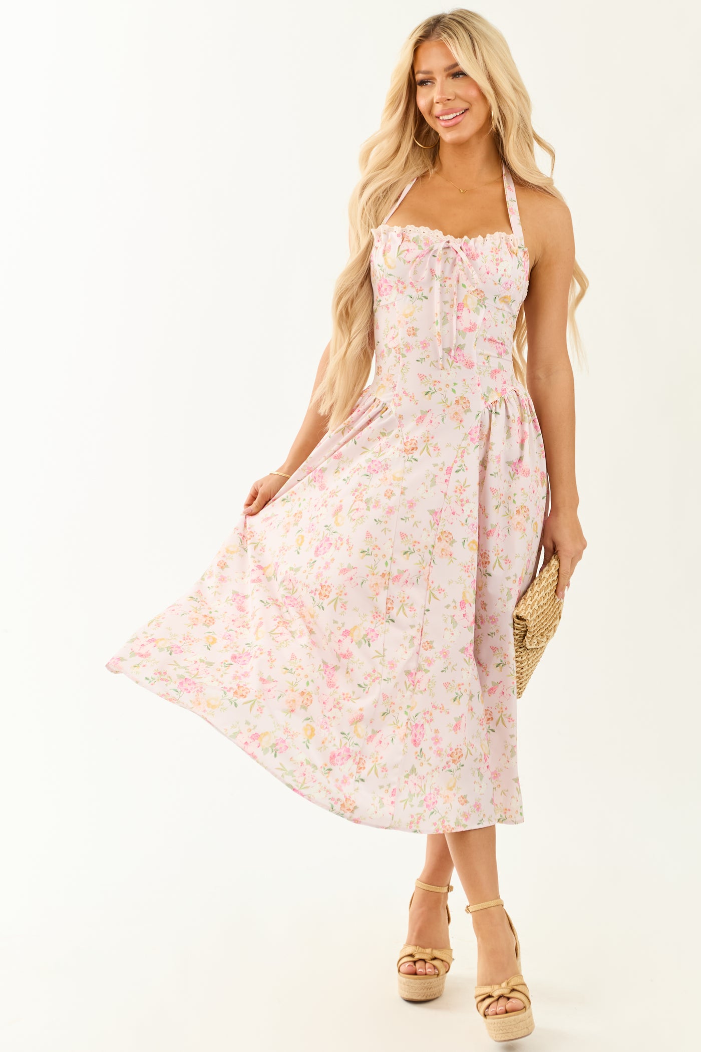Cherry Blossom Floral Print Halter Neck Midi Dress | Lime Lush Boutique Cherry Blossom Floral Print Halter Neck Midi Dress | Lime Lush Boutique