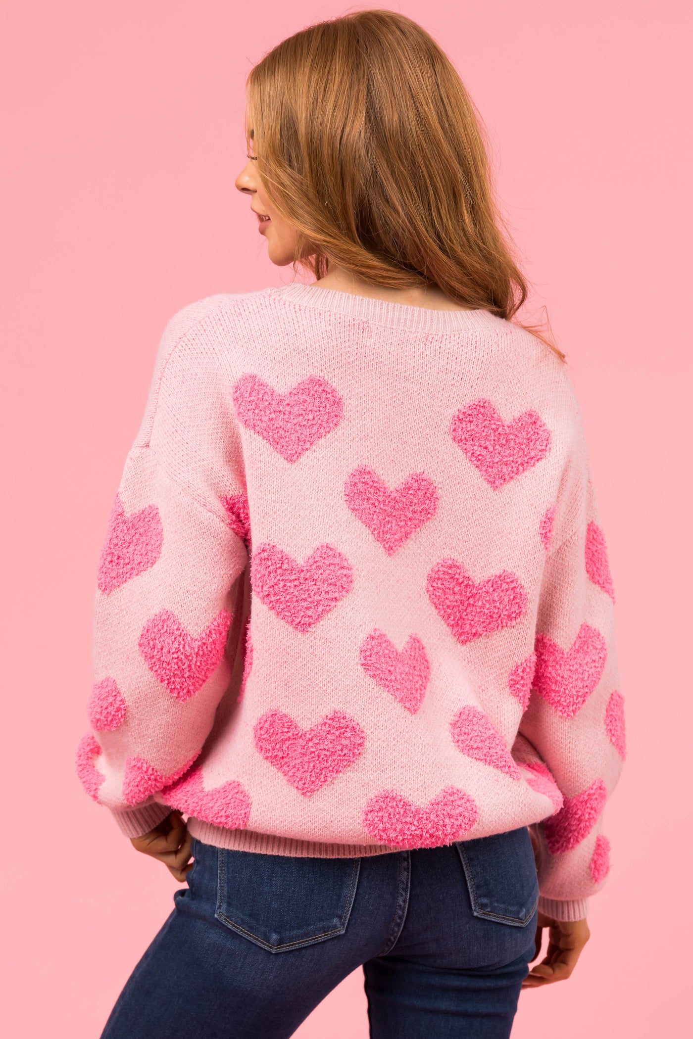 Cherry Blossom Heart Pattern Long Sleeve Sweater