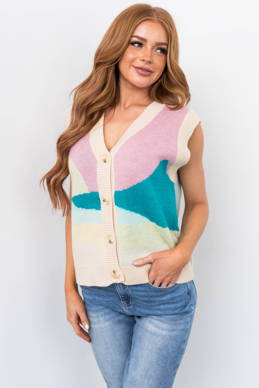 Cherry Blossom Patterned Sweater Vest