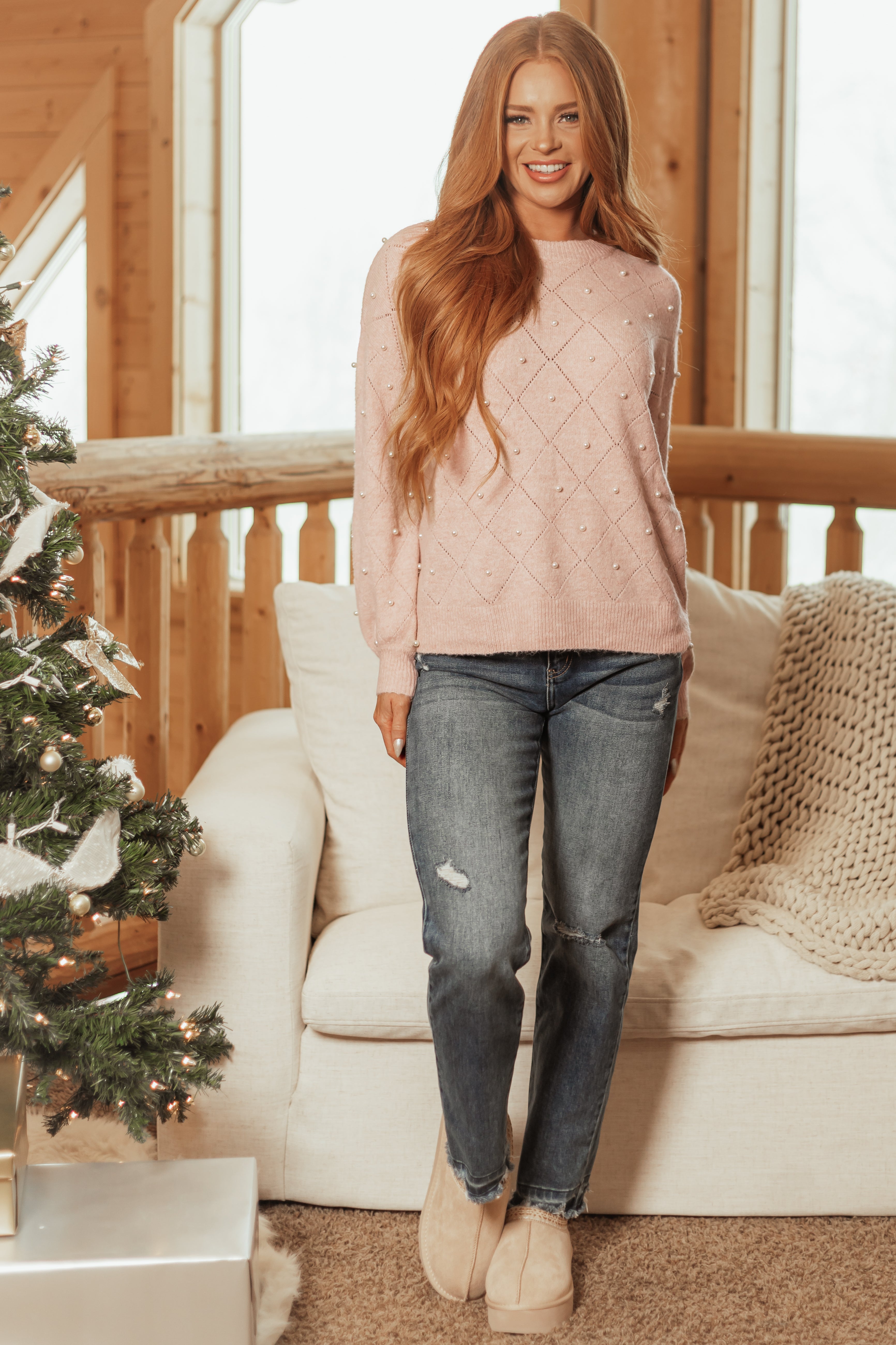 Cherry Blossom Pearl Detail Long Sleeve Sweater
