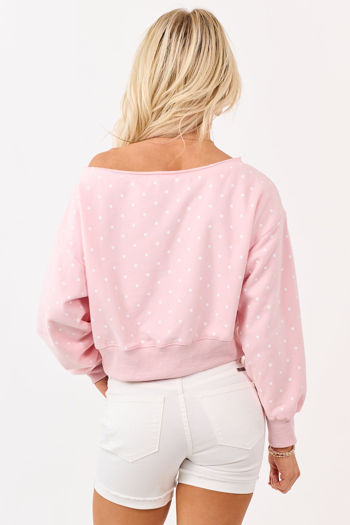 Cherry Blossom Polka Dot Off Shoulder Sweatshirt