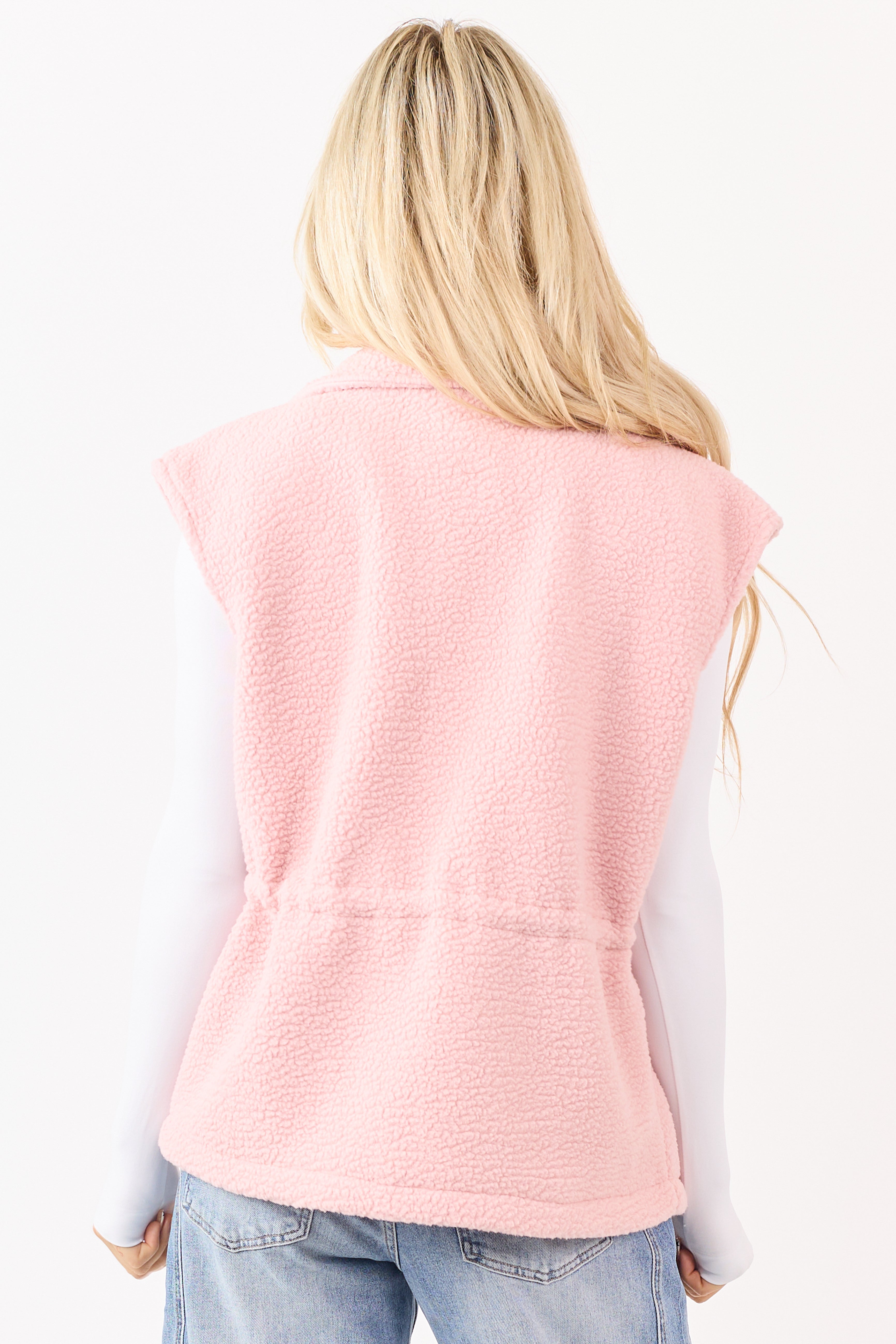 Cherry Blossom Sherpa Button Down Collared Vest