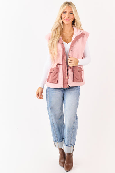 Cherry Blossom Sherpa Button Down Collared Vest