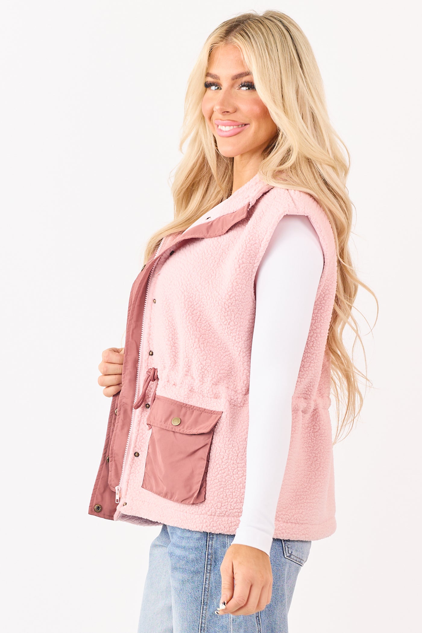 Cherry Blossom Sherpa Button Down Collared Vest