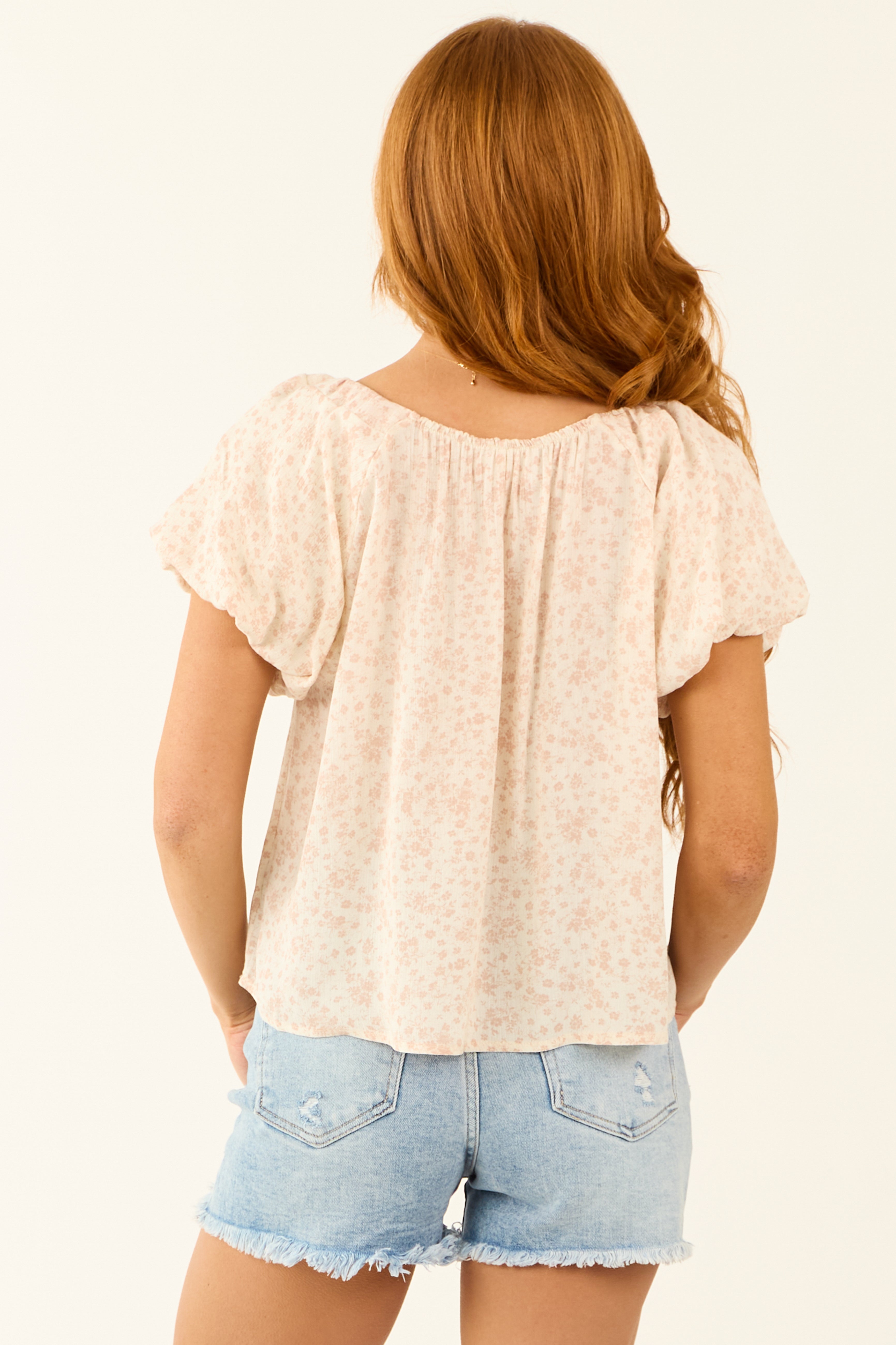Cherry Blossom and Vanilla Ditsy Floral Print Top