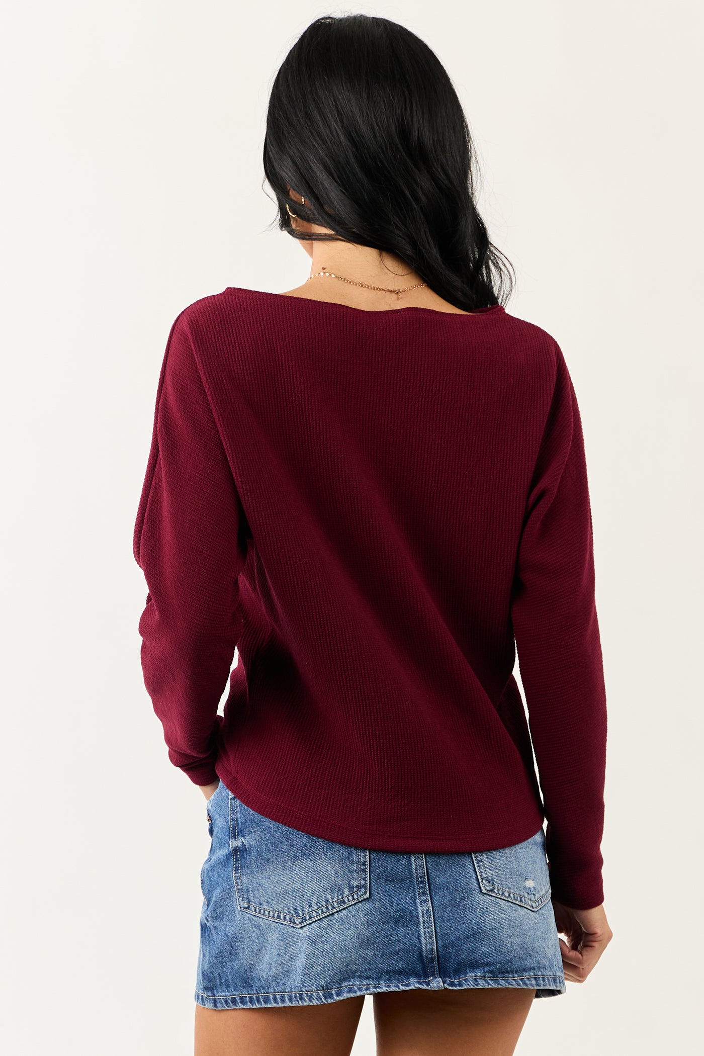 Cherry Boat Neck Knit Long Sleeve Top