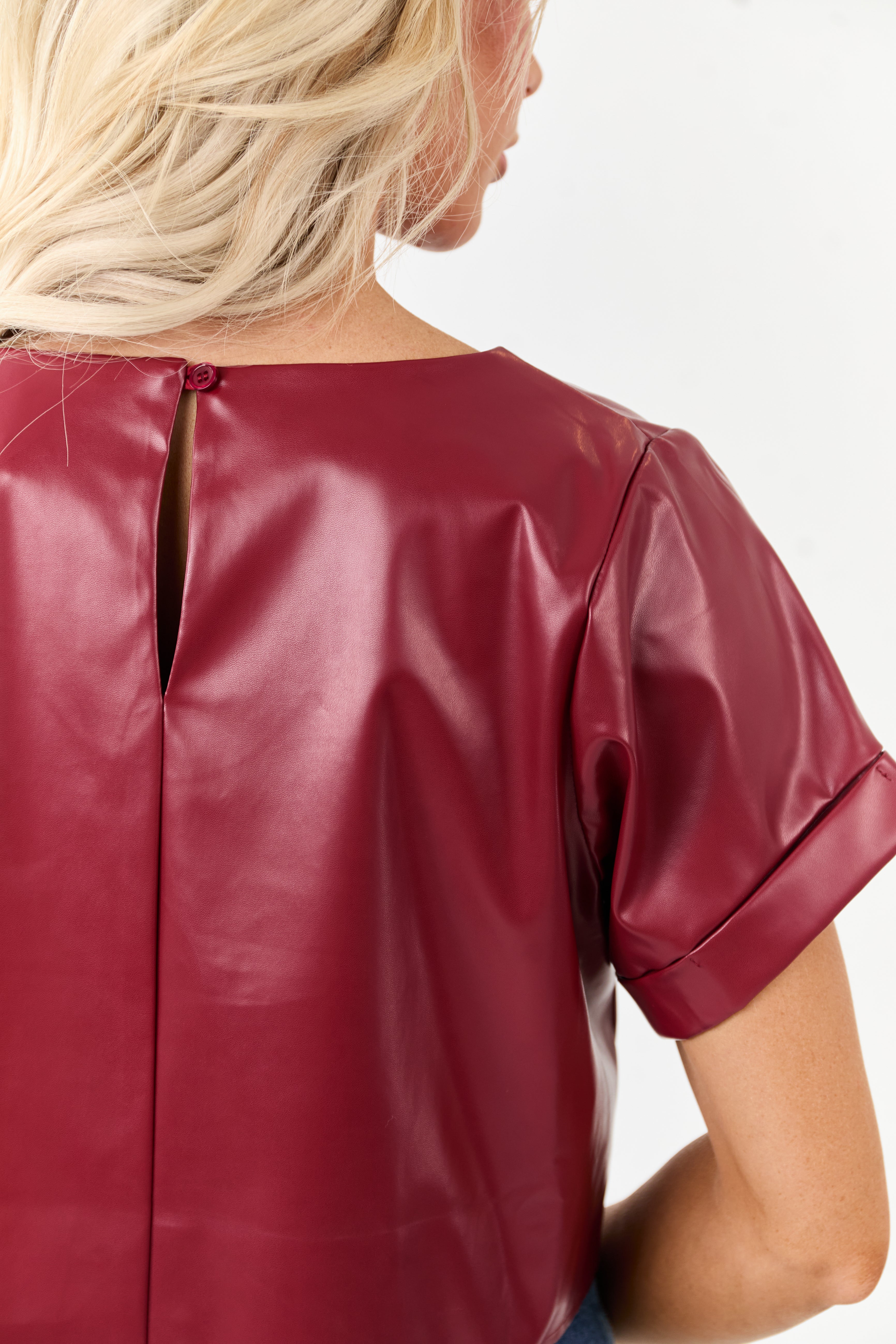 Cherry Faux Leather Boxy Fit Crop Top