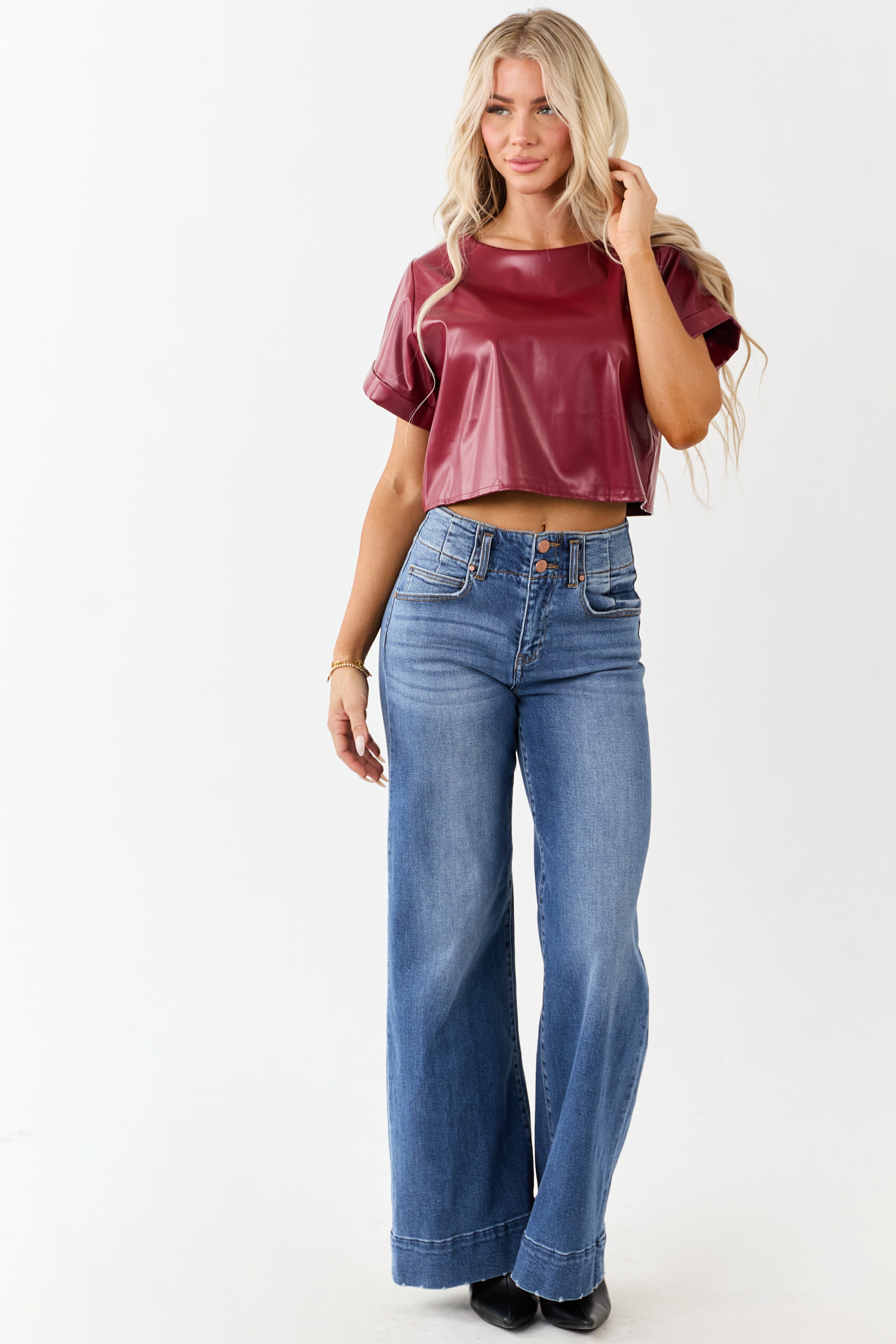 Cherry Faux Leather Boxy Fit Crop Top