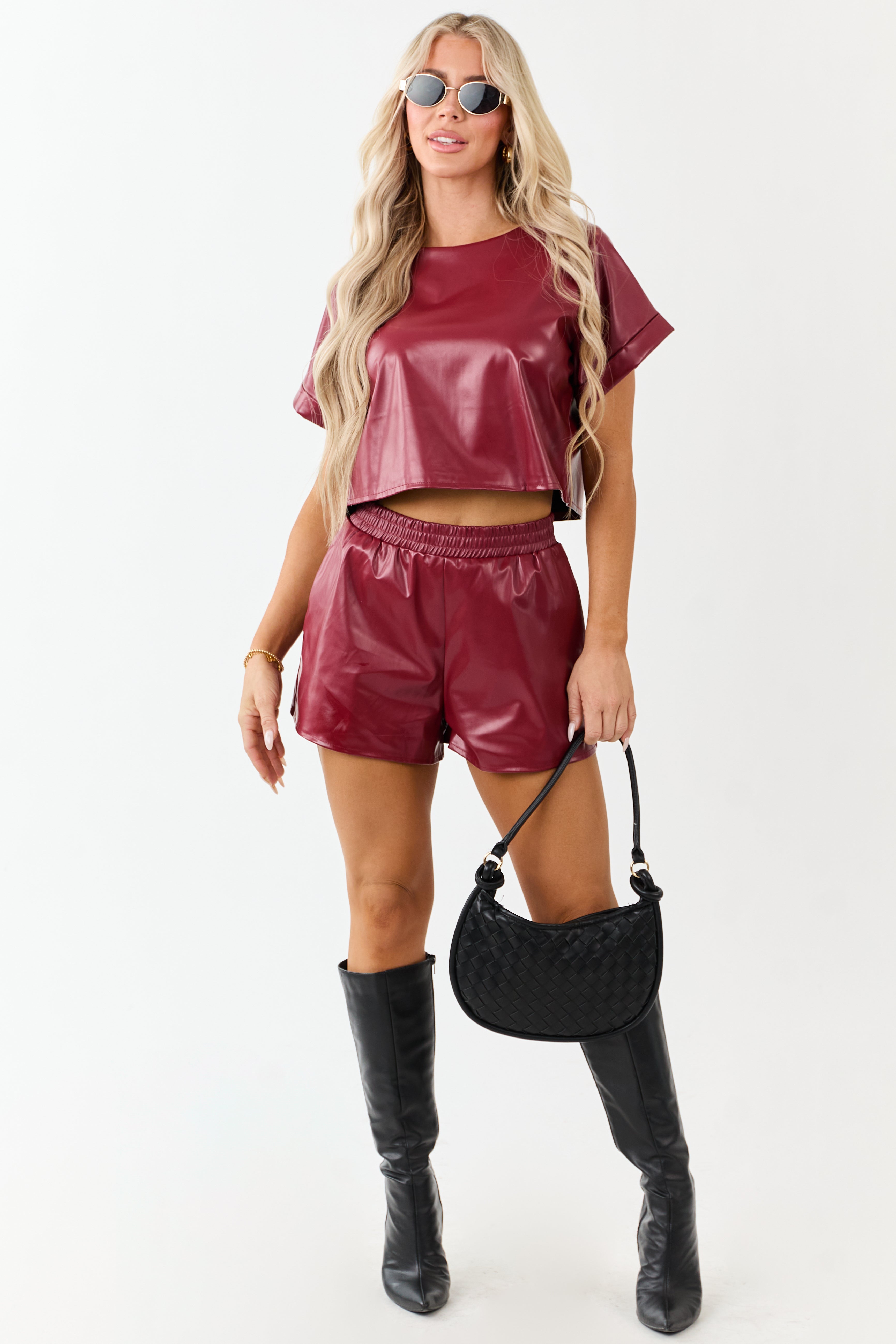 Cherry Faux Leather Boxy Fit Crop Top | Lime Lush Boutique