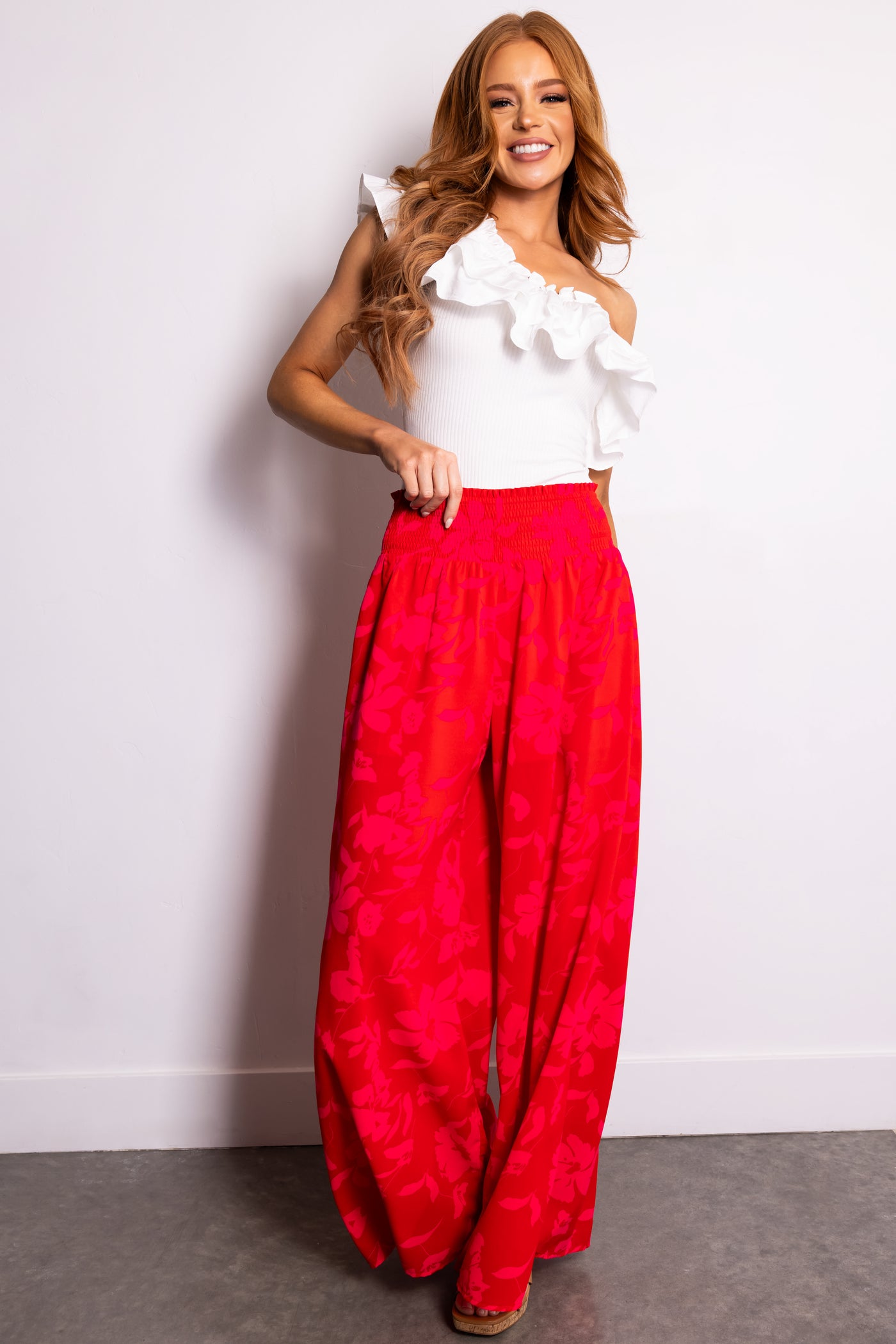 Cherry Floral Print Wide Leg Pants | Lime Lush Boutique