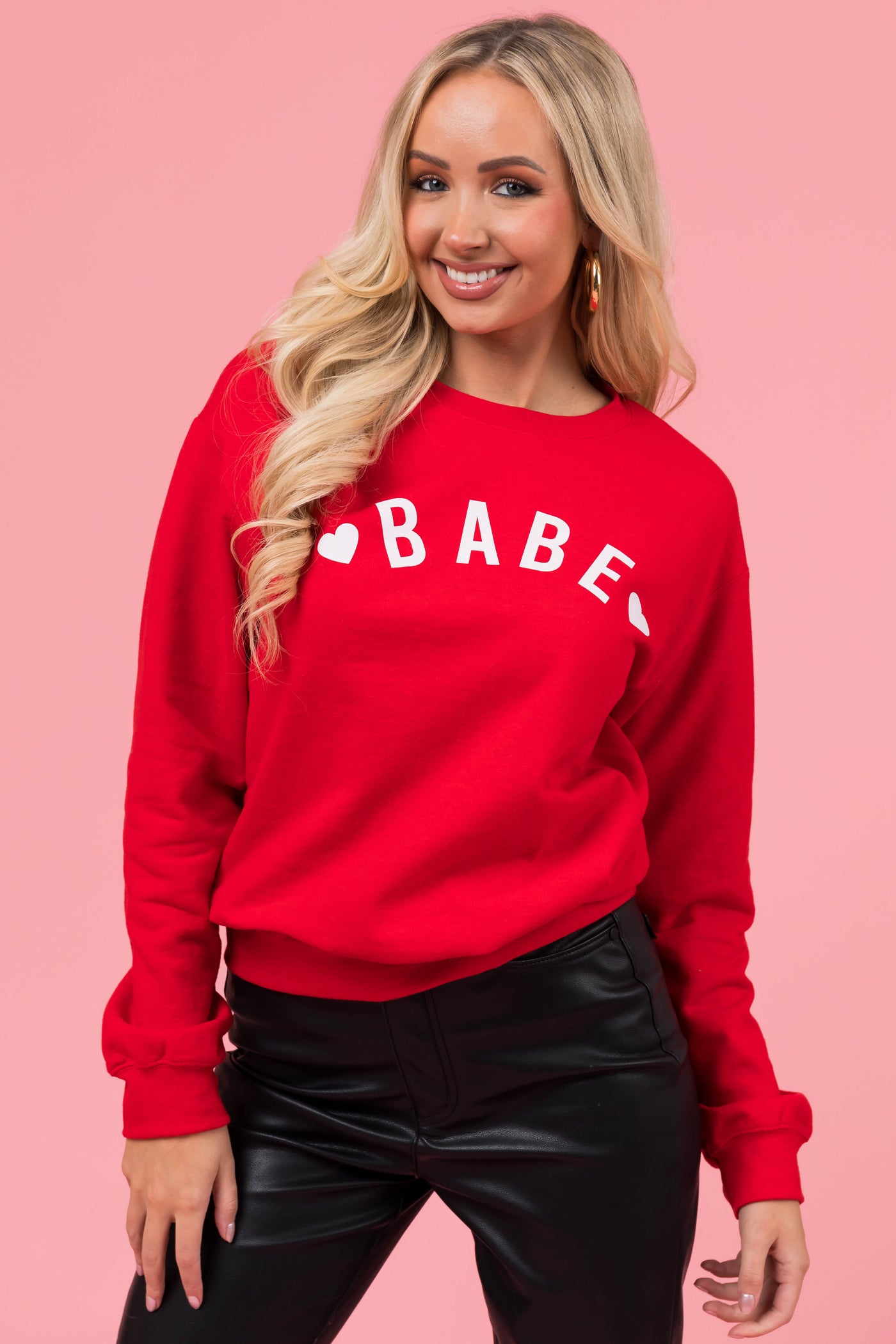 Cherry Red 'Babe' Heart Graphic Sweatshirt
