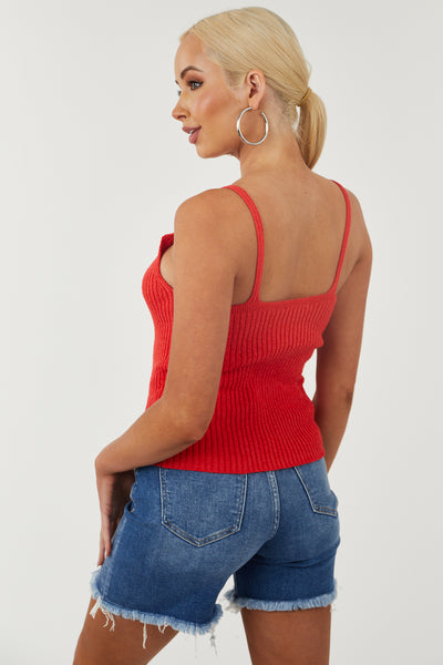 Cherry Ring Strap V Neck Ribbed Knit Tank Top