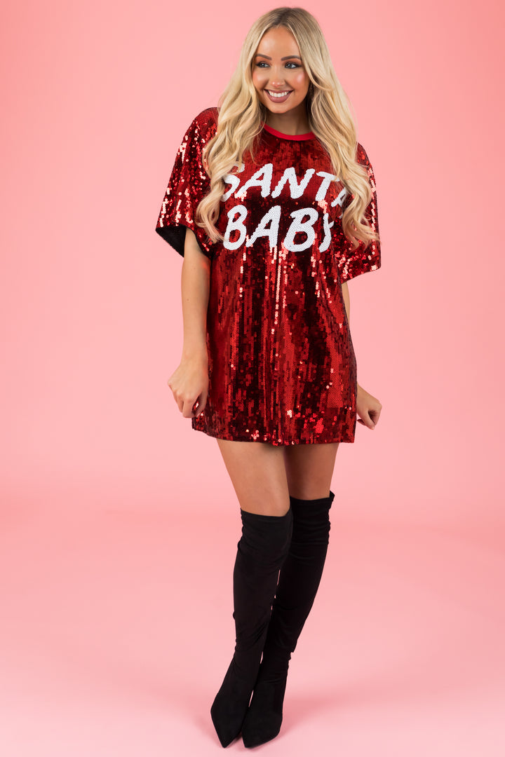 Cherry 'Santa Baby' Short Sleeve Sequin Mini Dress