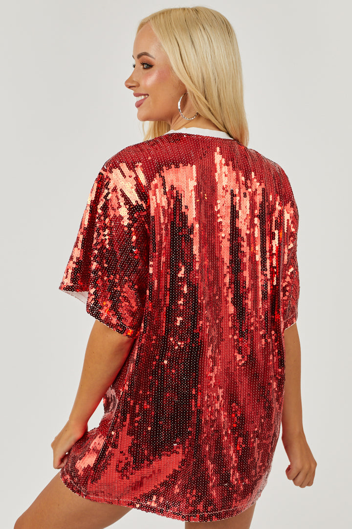 Cherry Sequin 'Game Day' Short Sleeve Top