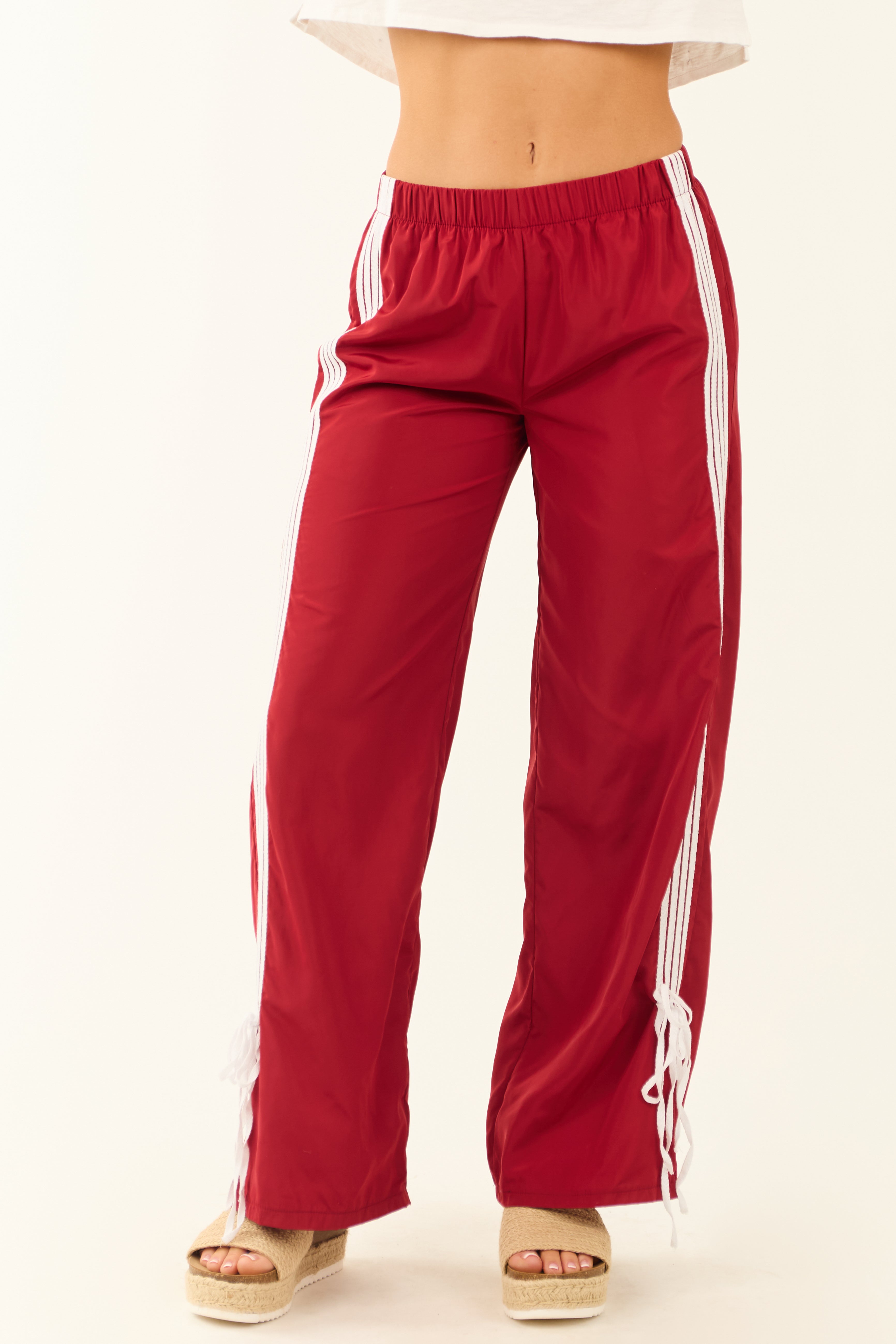 Cherry Side Striped Ribbon Wide Leg Track Pants | Lime Lush